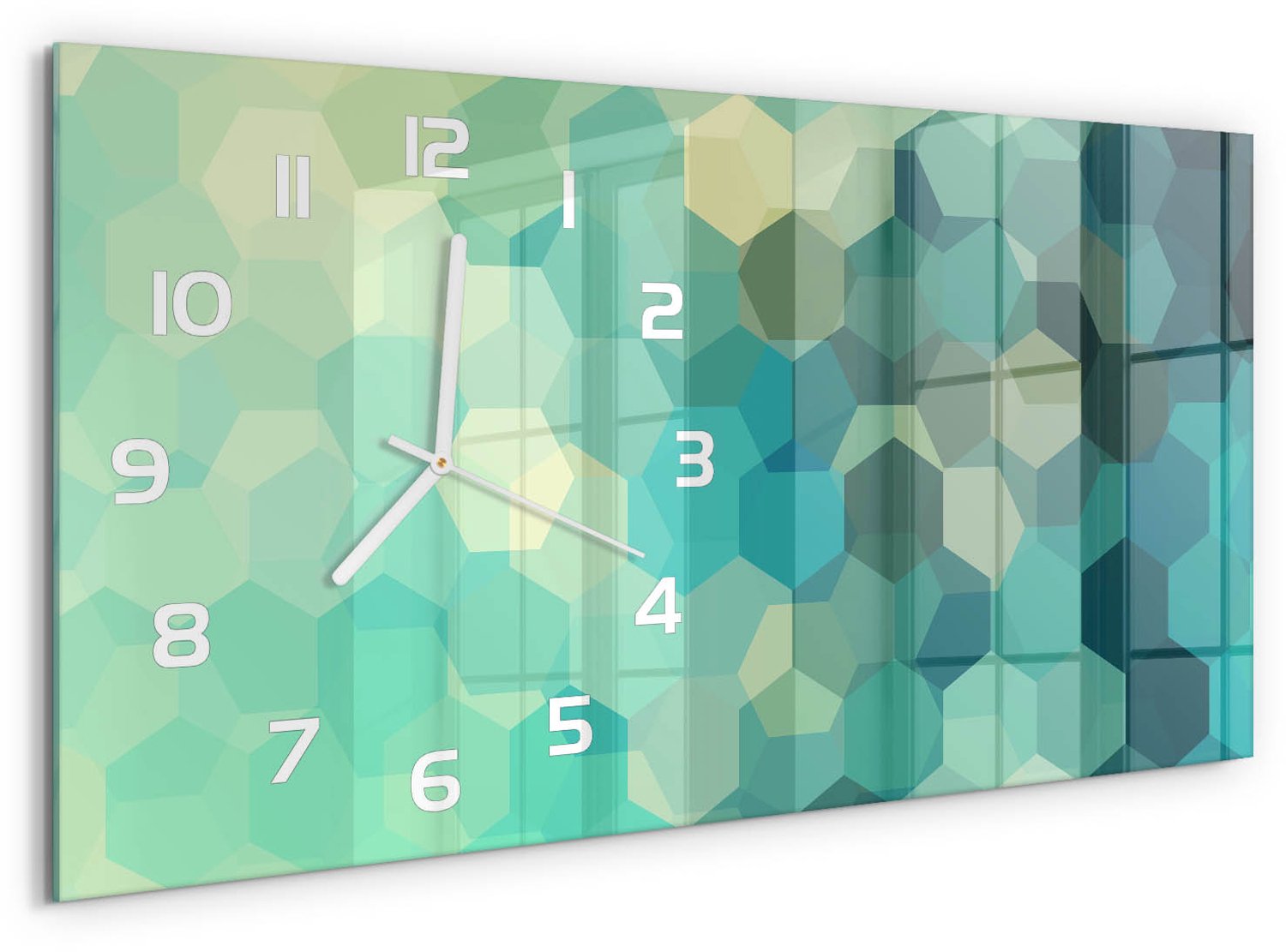 TULUP Wandklok - Abstracte achtergrond Gekleurde Glazen Klok - 60x30 cm - Blauw Glazen Klok Met Print - Witte handen - Rechthoekige Klok - Moderne Wandklok Glas - Wandklok Glas Decoratie