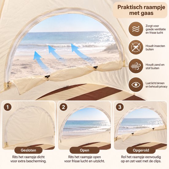 BRD® Outdoor - Pop-up Tent Gestreept Beige Rond inclusief opbergtas - Kampeertent Camping Strandtent Picknicktent picknick essentials van BRD® — afbeelding 3