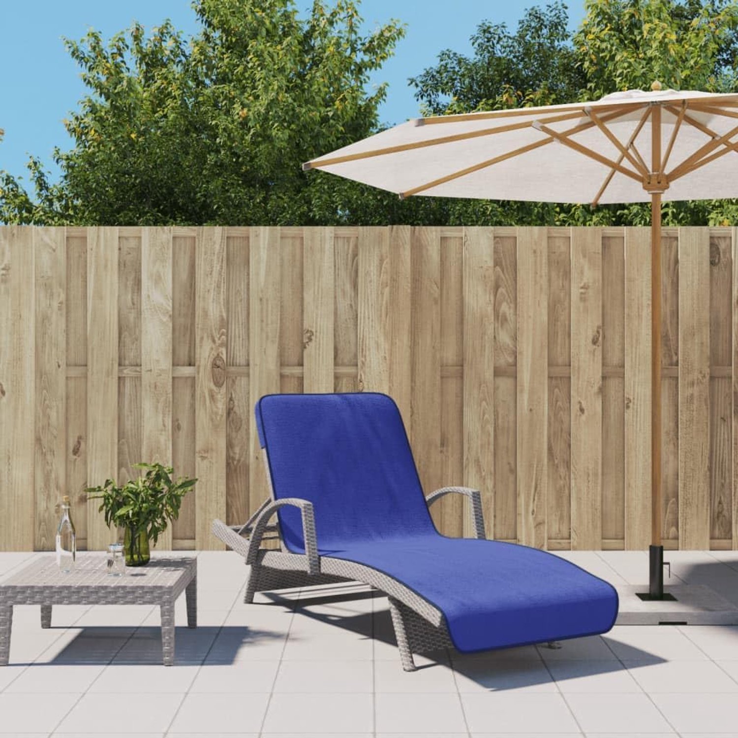 Set van 2 strandhanddoeken 75 x 200 cm van katoenmix koningsblauw - absorberende badhanddoek met ligstoel bevestiging voor zwembad en vakantie