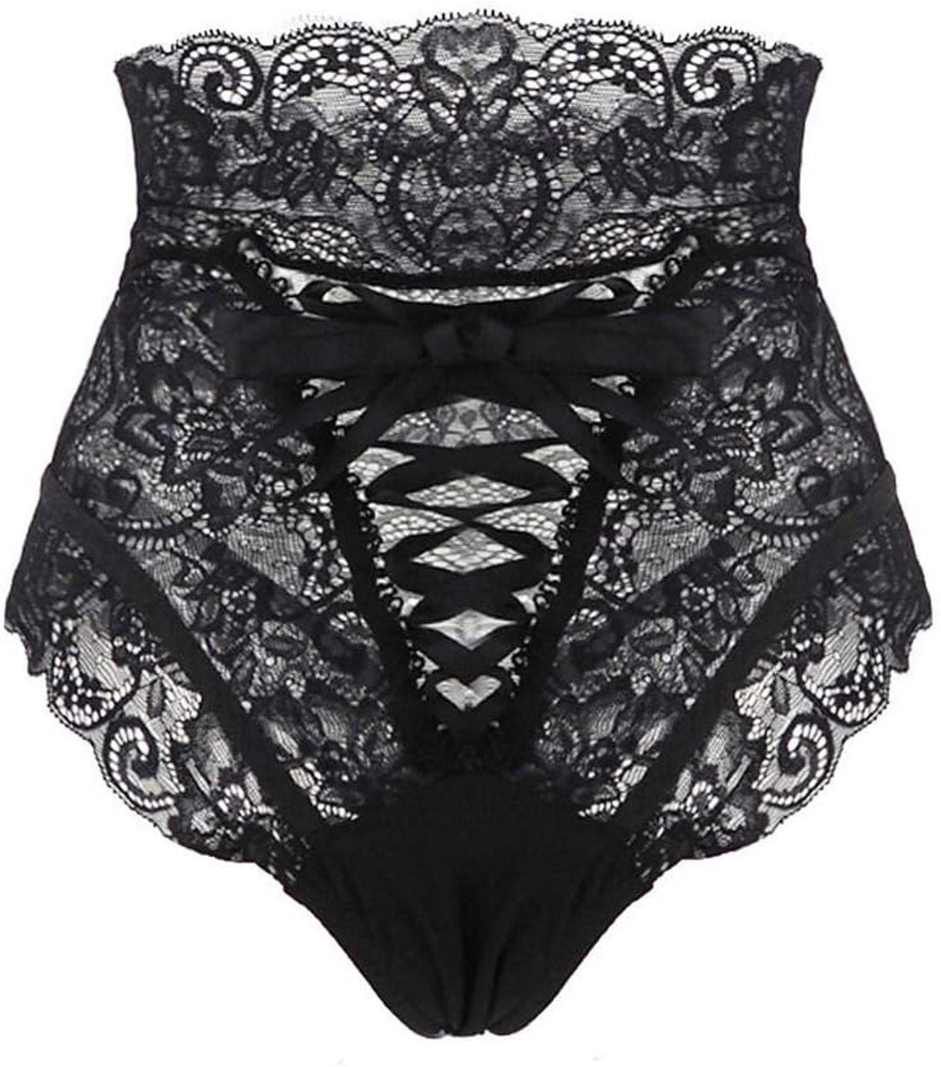 Nachtkleding kant lingerie sexy jurk met string voor damesSlipje Dames Onderbroek Hoge Taille Bandage Sexy Lingerie Sexy Blote Imitatie Kanten Onderbroek-Black_XXL