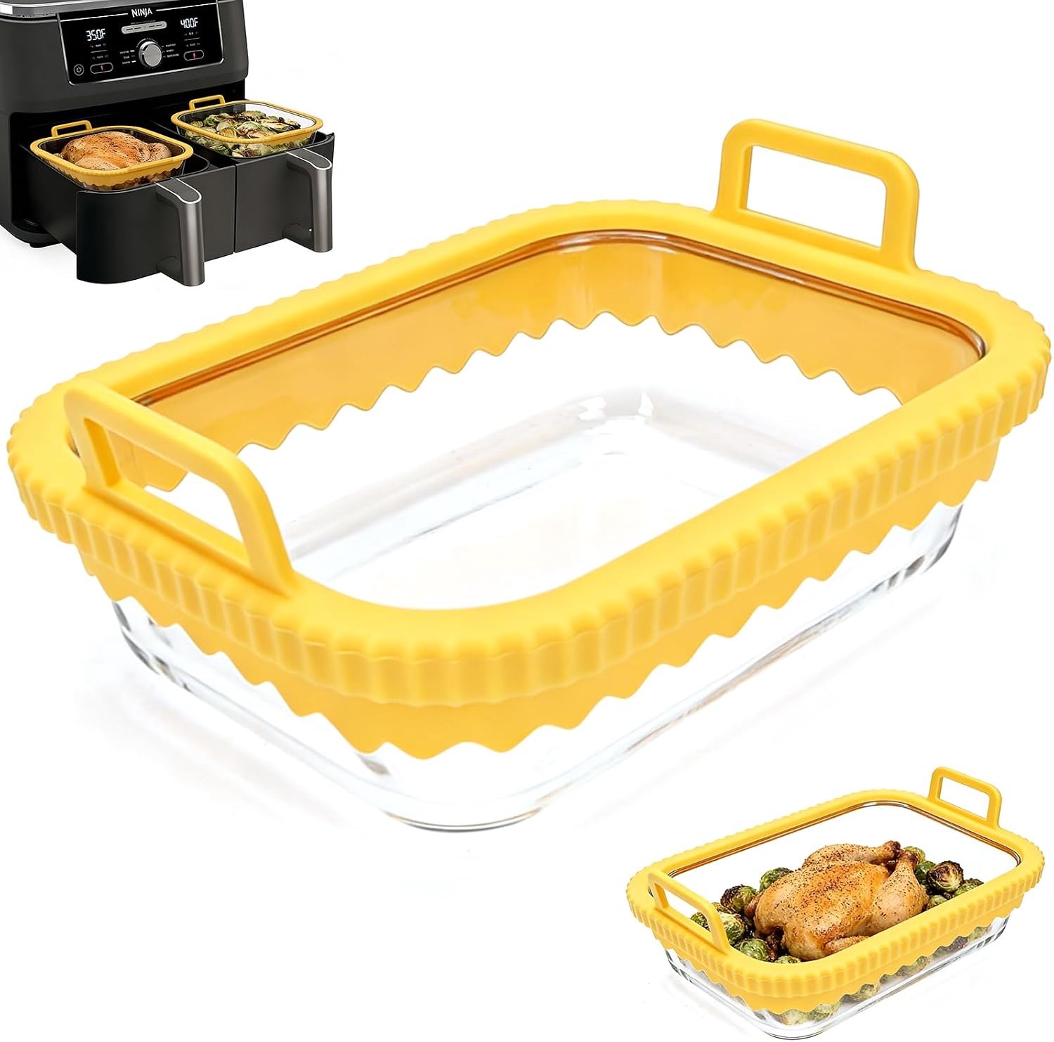 Airfryer voor Ninja heteluchtfriteuse AF400EU/DZ400EU/AF500EU & COSORI 2 kamers, glazen container Airfryer accessoires met uitneembare siliconen ring, BPA-vrij, vaatwasmachinebestendig