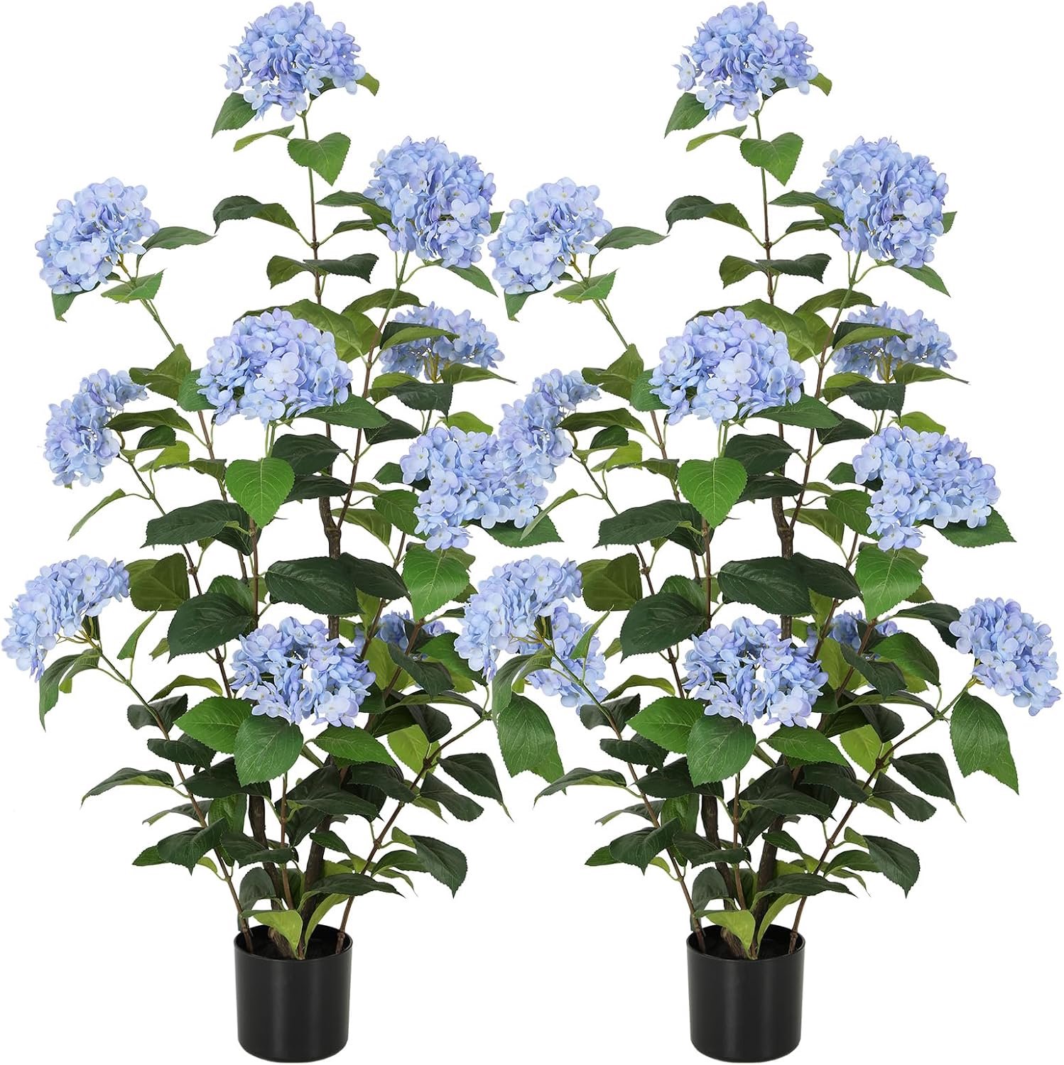 4 voet faux hortensia boom met blauwe bloemen, 48 inch kunstmatige hortensia plant met levensechte bladeren, nep hortensia struik bloem boom voor veranda patio woonkamer binnen en buiten