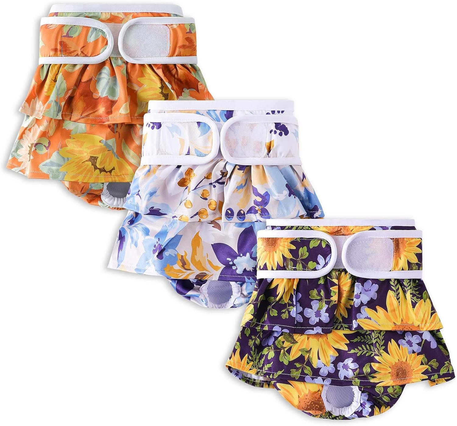 Loopheidsbroek voor teven, 3 stuks, M, zeer absorberend, maandverband, hondenluiers voor honden, in grootte verstelbaar, zonnebloemen