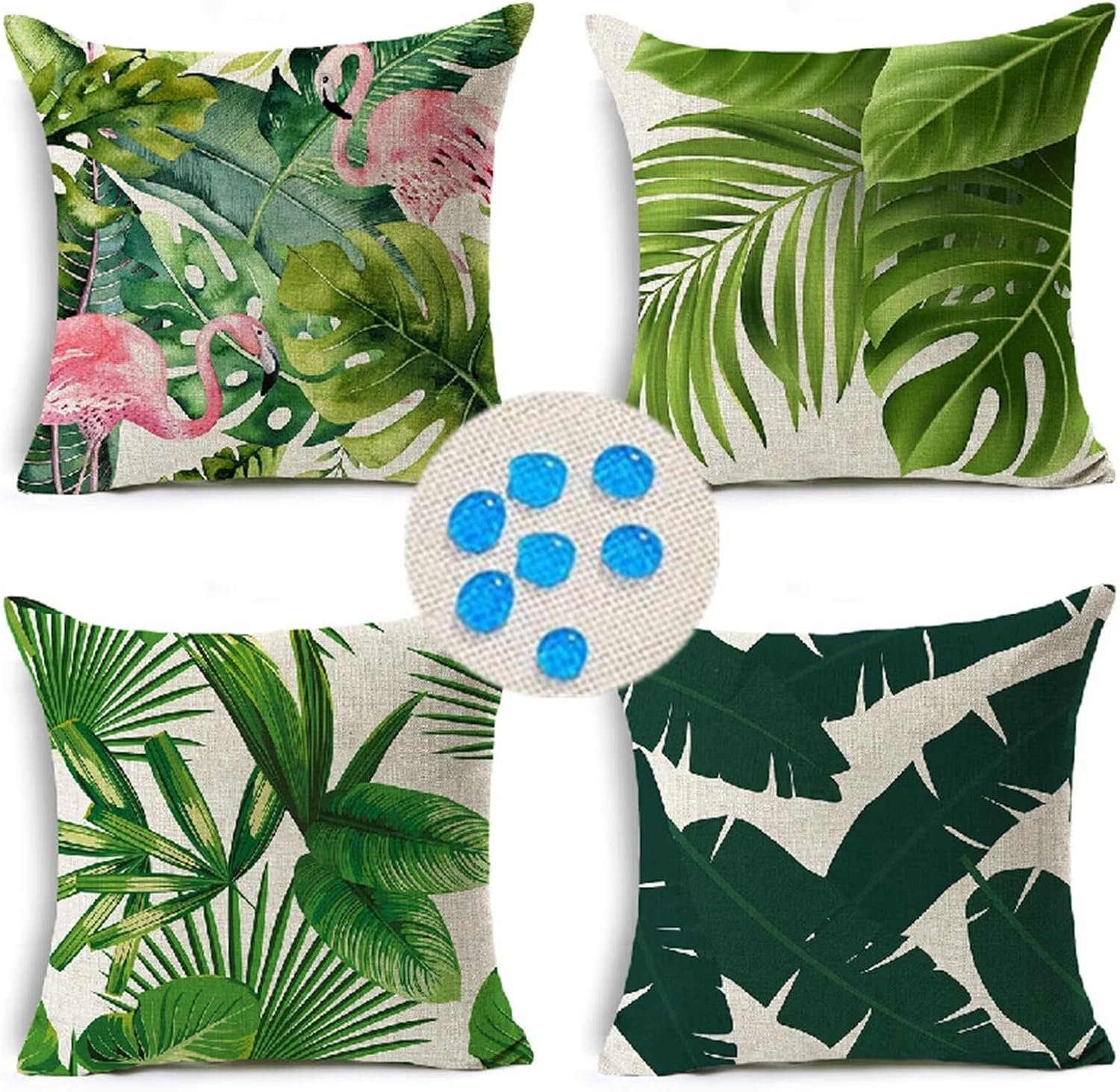 Decoratieve kussenhoes, tropische planten, linnen kussenslopen 30 cm x 30 cm, set van 4 vierkante decoratieve kussens voor buitenstoel, bank, terrasmeubilair, boerderij
