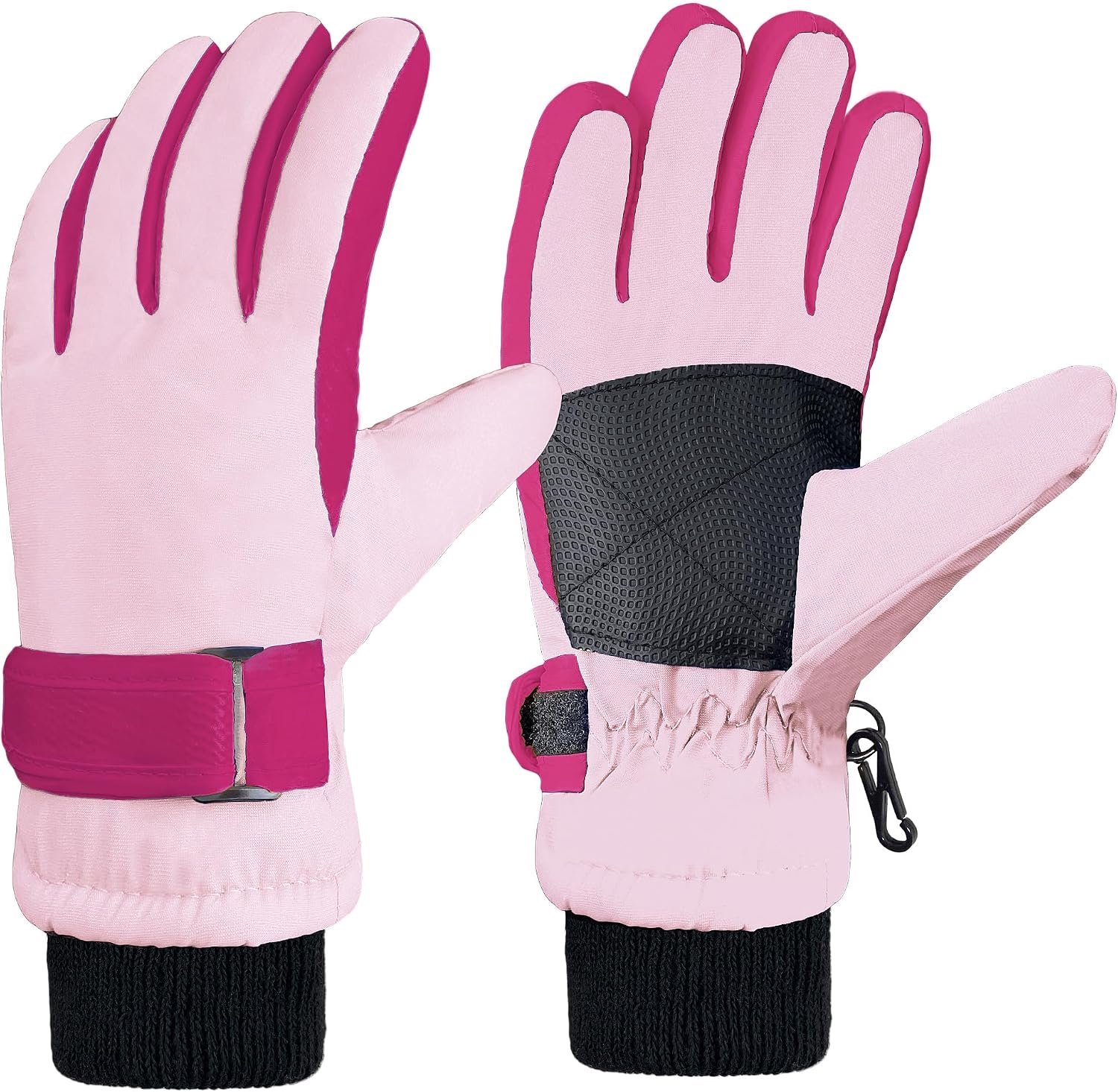 HisKes Antislip skihandschoenen – Winterhandschoenen voor kinderen – Skihandschoenen voor jongens en meisjes – Met clips tegen verlies – Waterdicht & winddicht – Cadeau voor kinderen – Geschikt voor skiën & buitensporten Roze