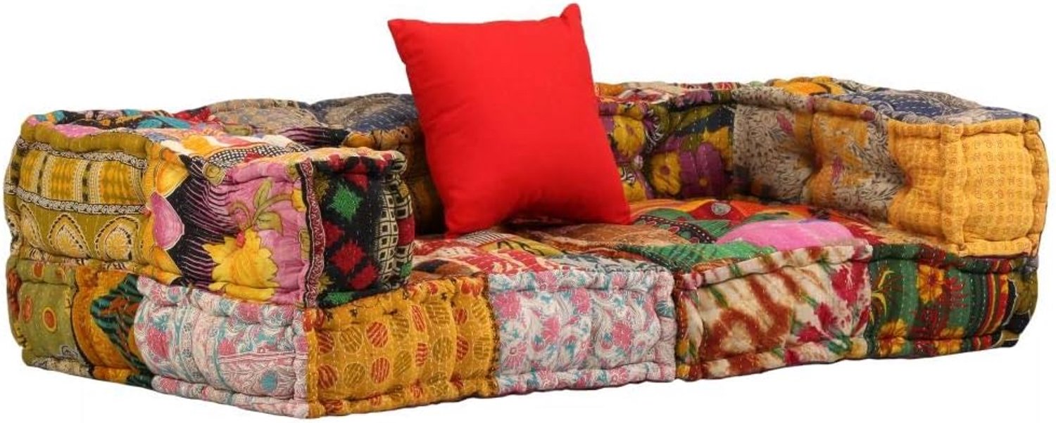 2-zits modulaire bank met armleuningen, loungesofa, gestoffeerde bank, woonkamerbank, stof, patchwork-design, 140 x 70 x 40 cm