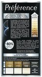 Achterkant van L'Oréal Paris Préférence Le Blonding Ultra Platinum doos met kleurenschema.