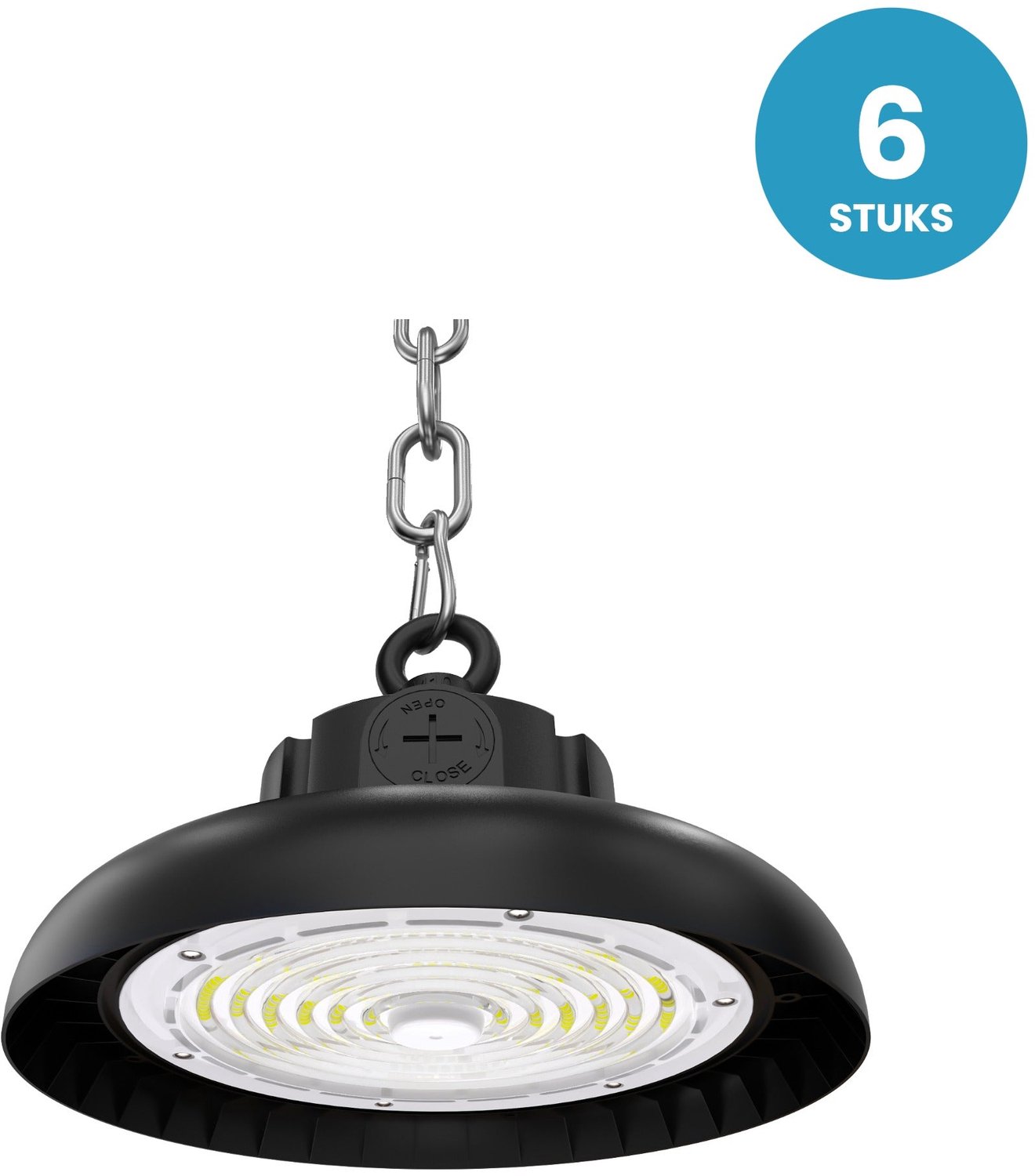 UFO Lamp - LED High Bay 100W - 19.500 lm - Neutraalwit 5000K - Instelbaar 60/80/100W - 0-10V Dimbaar - IP65 - Werkplaats- & Garageverlichting - Set van 6 - 5 jaar garantie