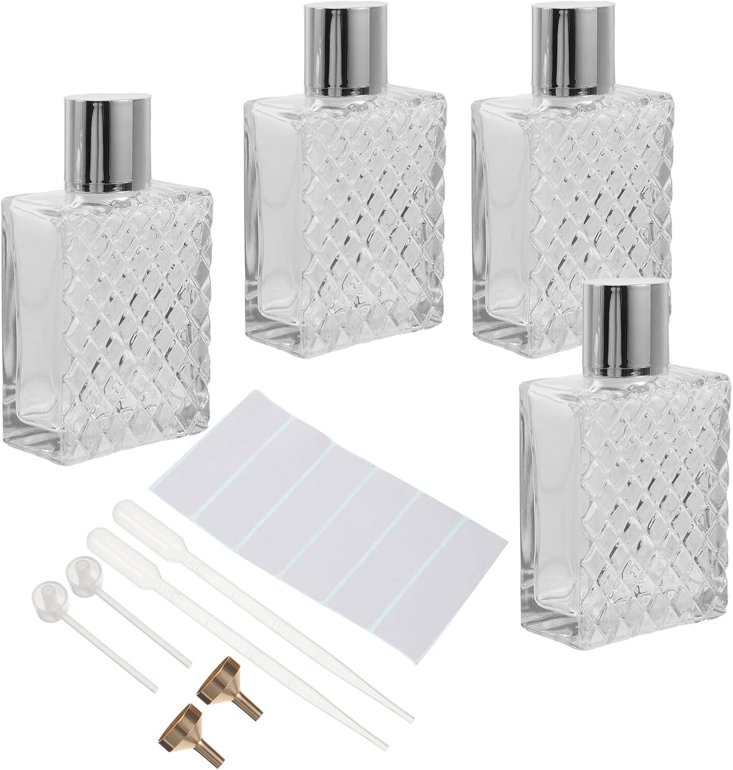 4 Stuks Parfum Spuitfles met Zilveren Fijne Mist Inclusief Lege Funnel Stokje Stickers Reutilisabele Parfumcontainer voor Reizen