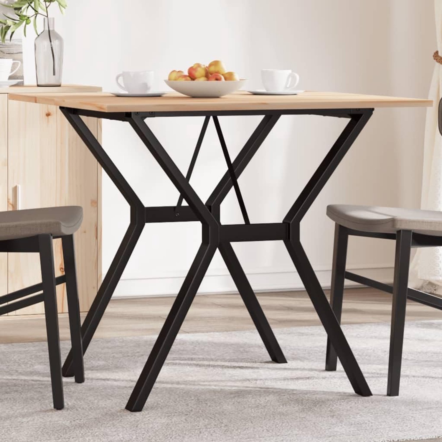 Eettafel massief hout grenen & staal Y-frame 80x80x75 cm