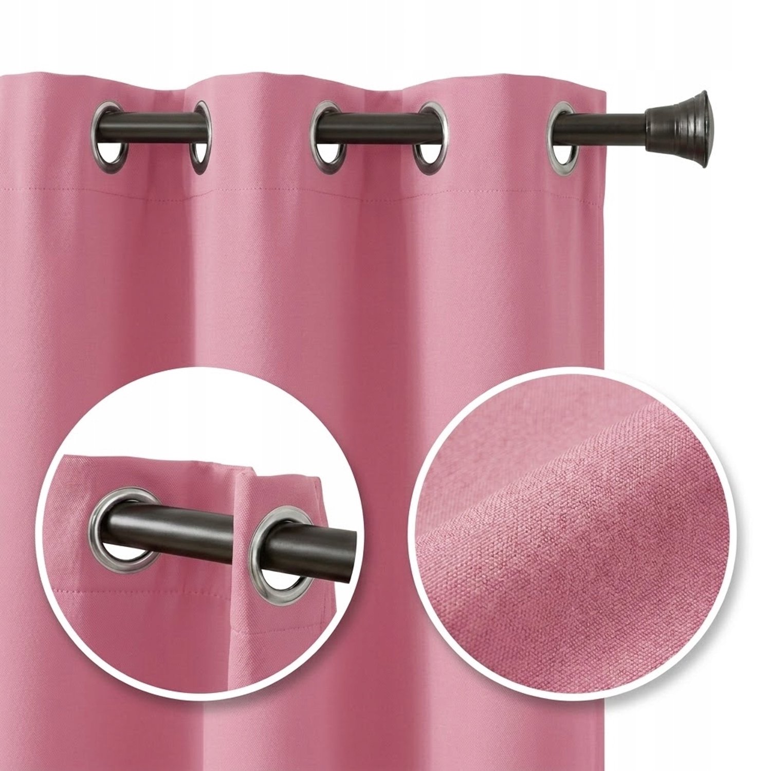 Kant-en-klare Gordijn 145x250 cm Mat Roze, Verduisterend met Ring Ringen