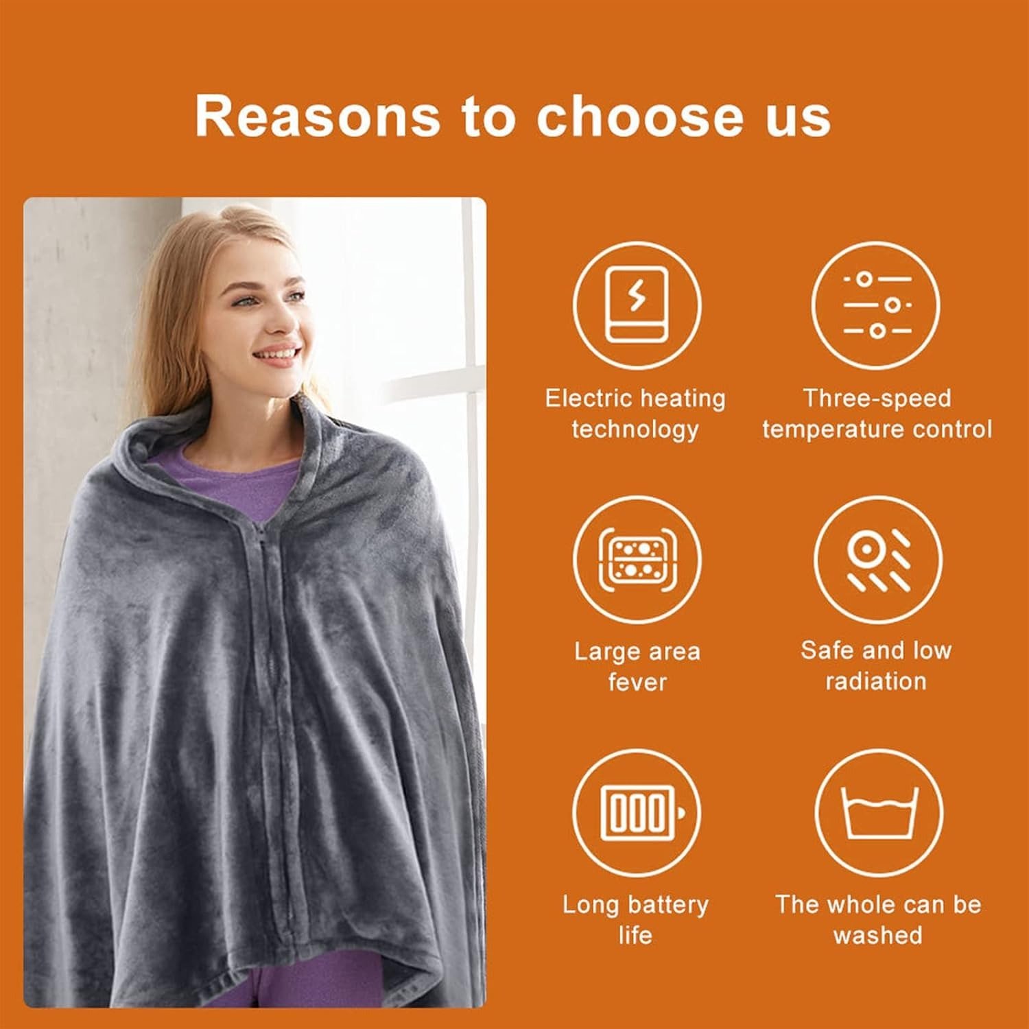 Verwarmde Hoodie Deken - Fleece Deken Hoodie 150x80cm - Blanket Hoodie met 3 Standen - Warmtedeken 1 Persoons - Warmte Poncho - Hitte Deken – foto 2