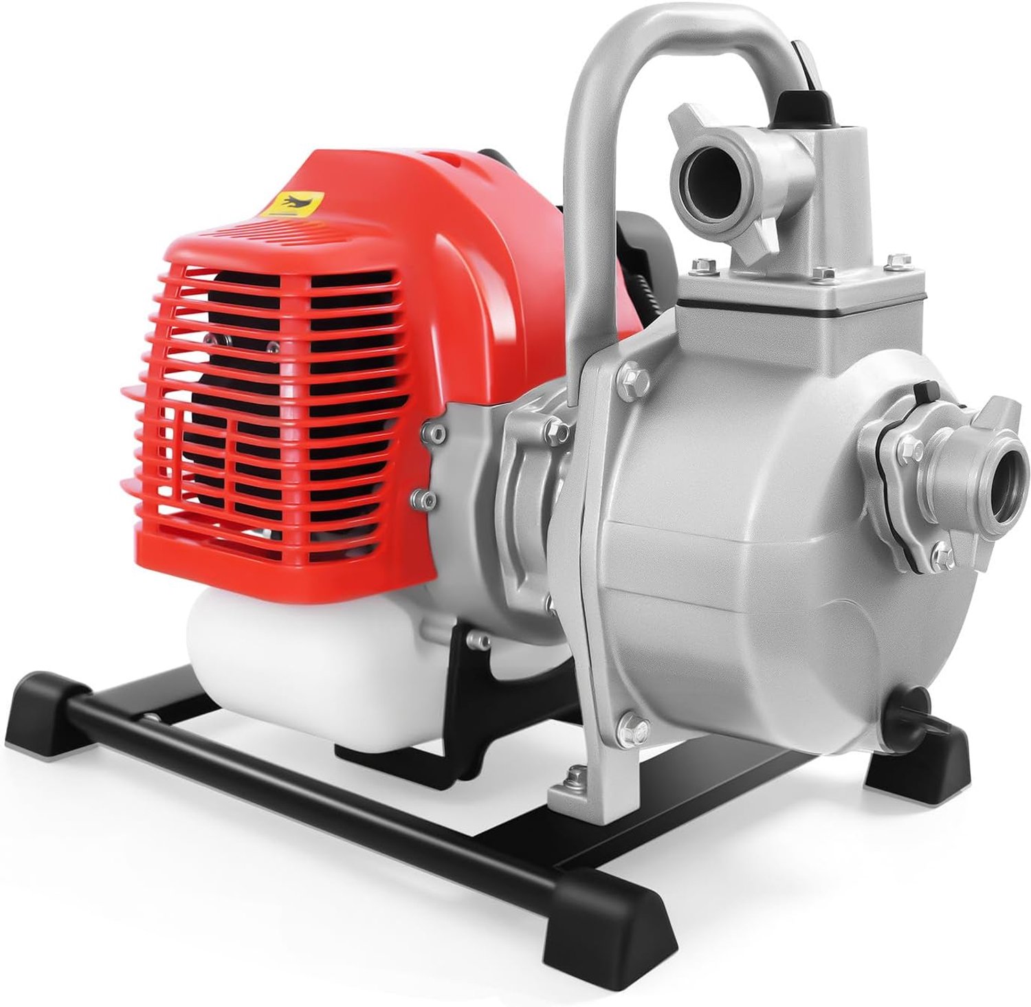 1 inch benzine-waterpomp met 30 m opvoerhoogte en 8 m aanzuigwaterhoogte, 1,25 kW 2-takt motor, 8100 l/h debiet, tuinpomp vuilwaterpomp met 2 m inlaatbuis
