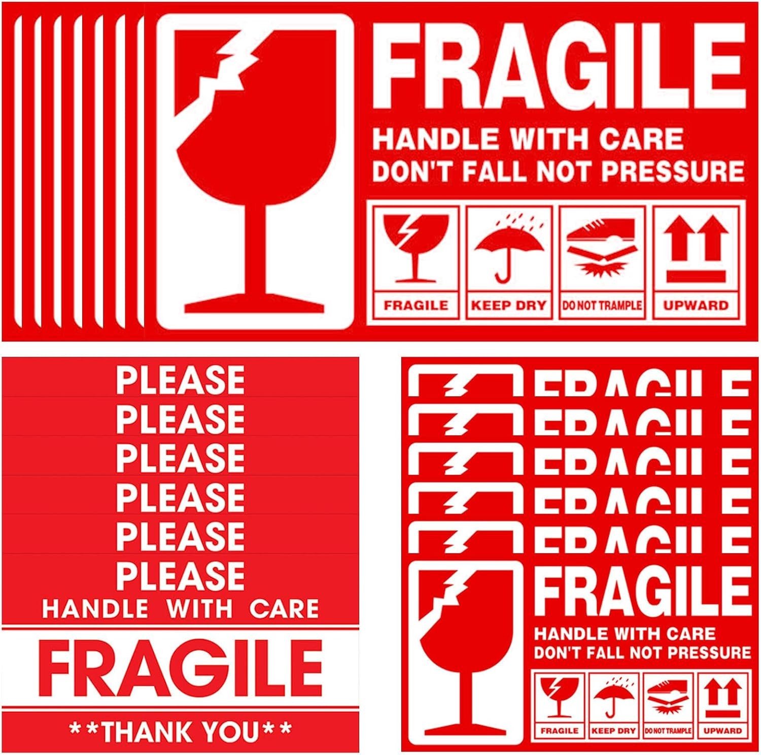 Fragiele Stickers - Rood - 9 x 15 cm - Zelfklevende Waarschuwingslabels - Voor Verhuizingen en Logistiek