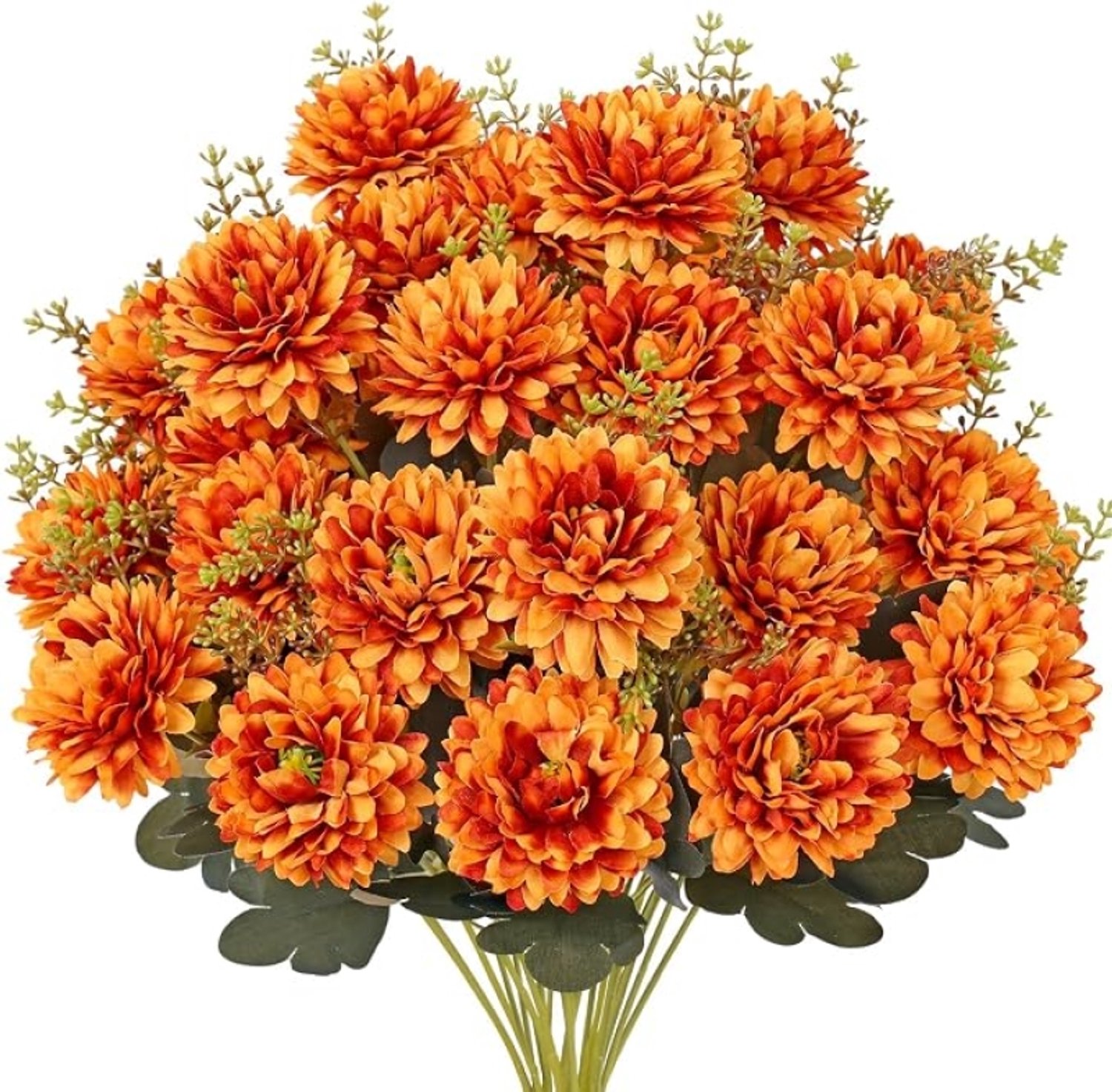 4 stuks kunstmatige oranje chrysanten - zijdeachtige herfstbloemen voor binnen en buiten, onderhoudsvrij