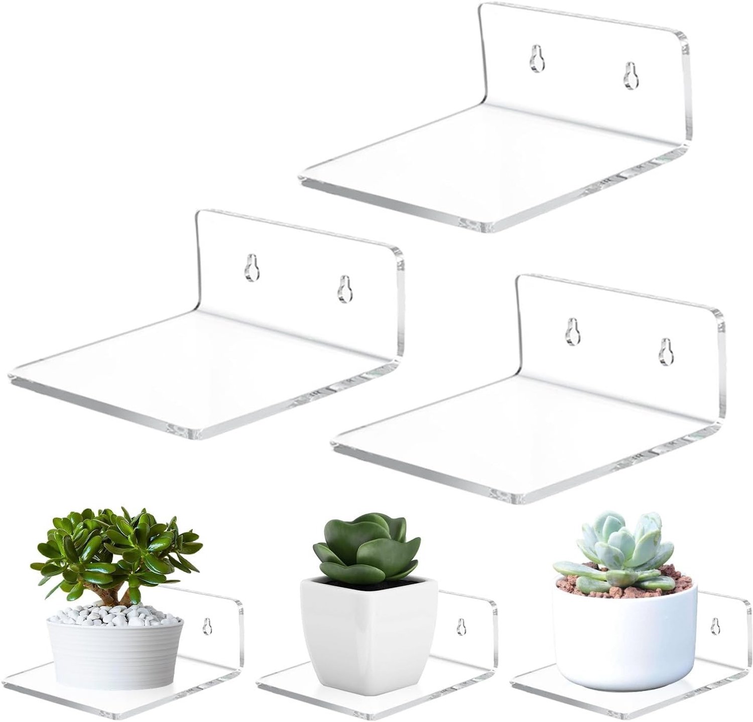 3 Stuks Wandplank van Transparant Acryl - Lichtgewicht en Eenvoudig te Installeren - Opbergrek voor Woonkamer, Slaapkamer en Badkamer - Drijvende Planken voor Efficiënte Opslag