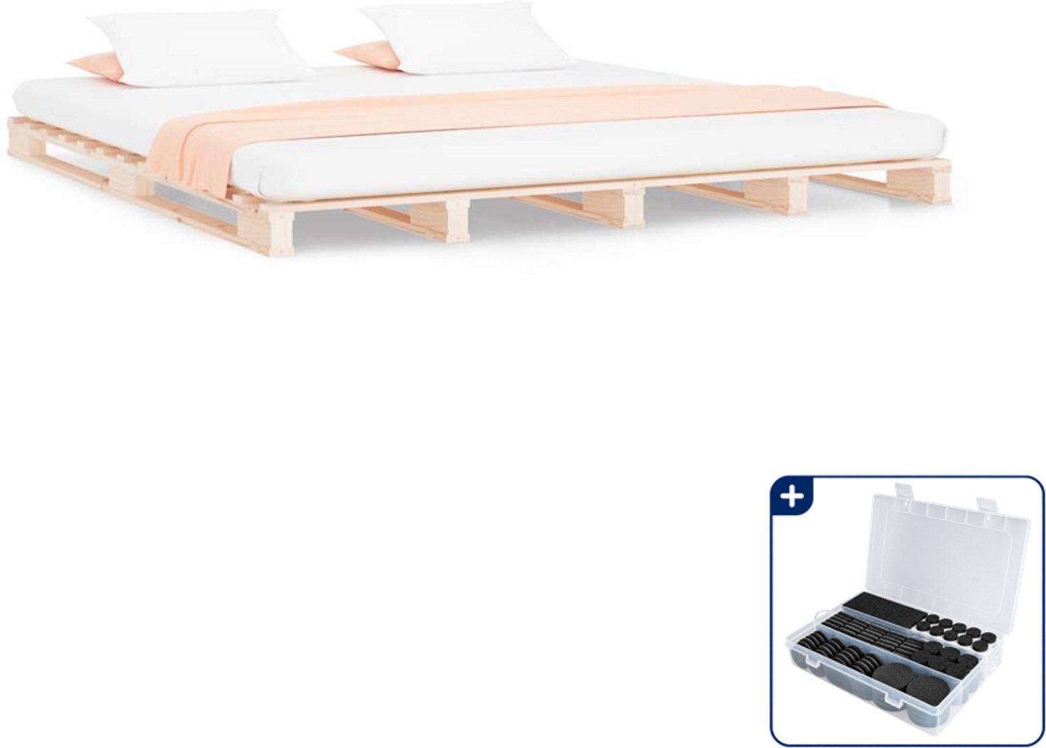 vidaXL palletbed - 140 x 190 cm - massief grenenhout - Inclusief antikrasvilt 177-delig Bruin