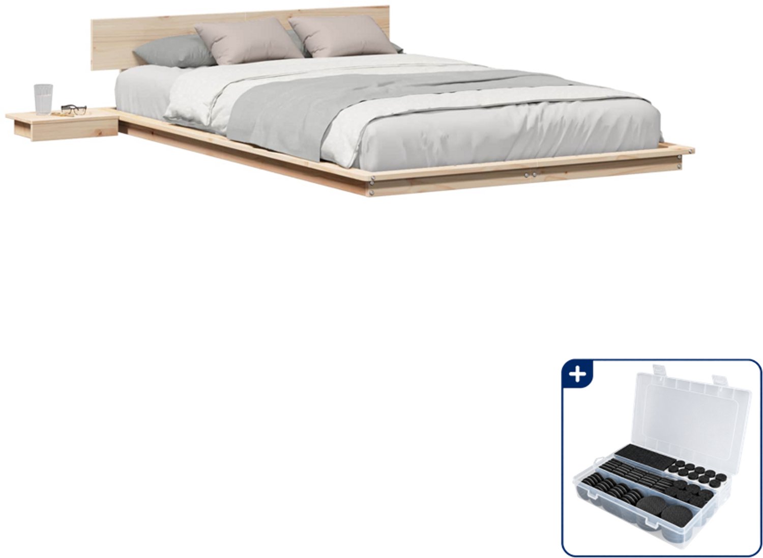 vidaXL bedframe met nachttafel - 120 x 200 cm - hout - bruin - Inclusief antikrasvilt 177-delig