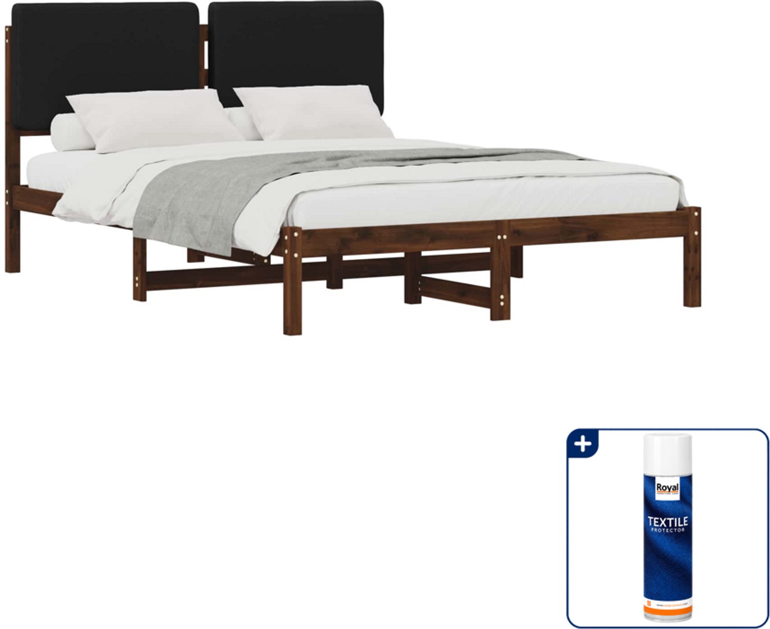 vidaXL bedframe - Small double - 140 x 200 cm - donkerbruin en zwart - Inclusief textielbeschermer 500 ml