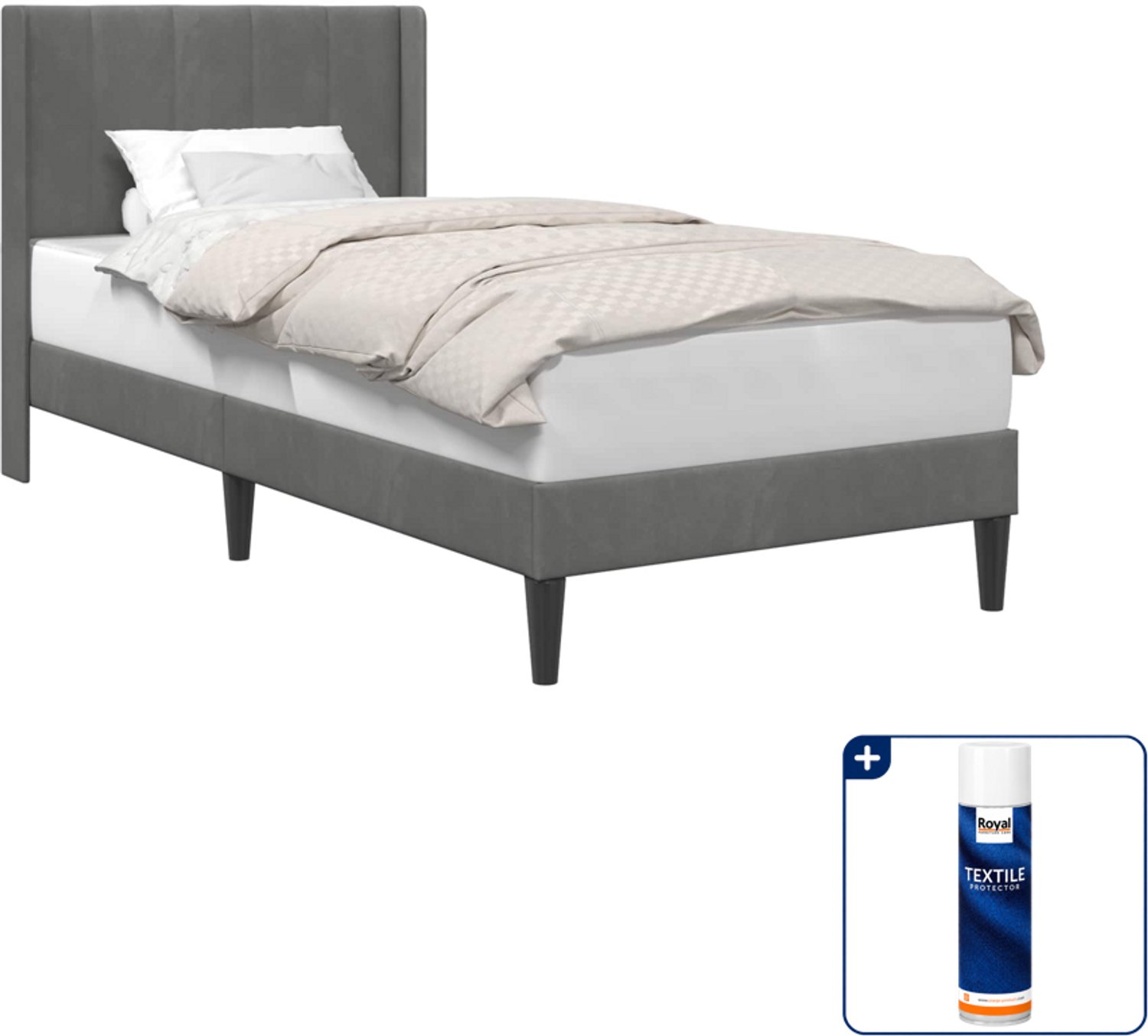 vidaXL bedframe - 90 x 190 cm - fluweel - donkergrijs - Inclusief textielbeschermer 500 ml