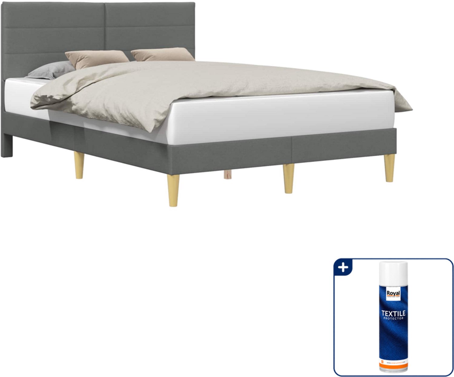 vidaXL bedframe - Small double - 140 x 200 cm - donkergrijs - Inclusief textielbeschermer 500 ml