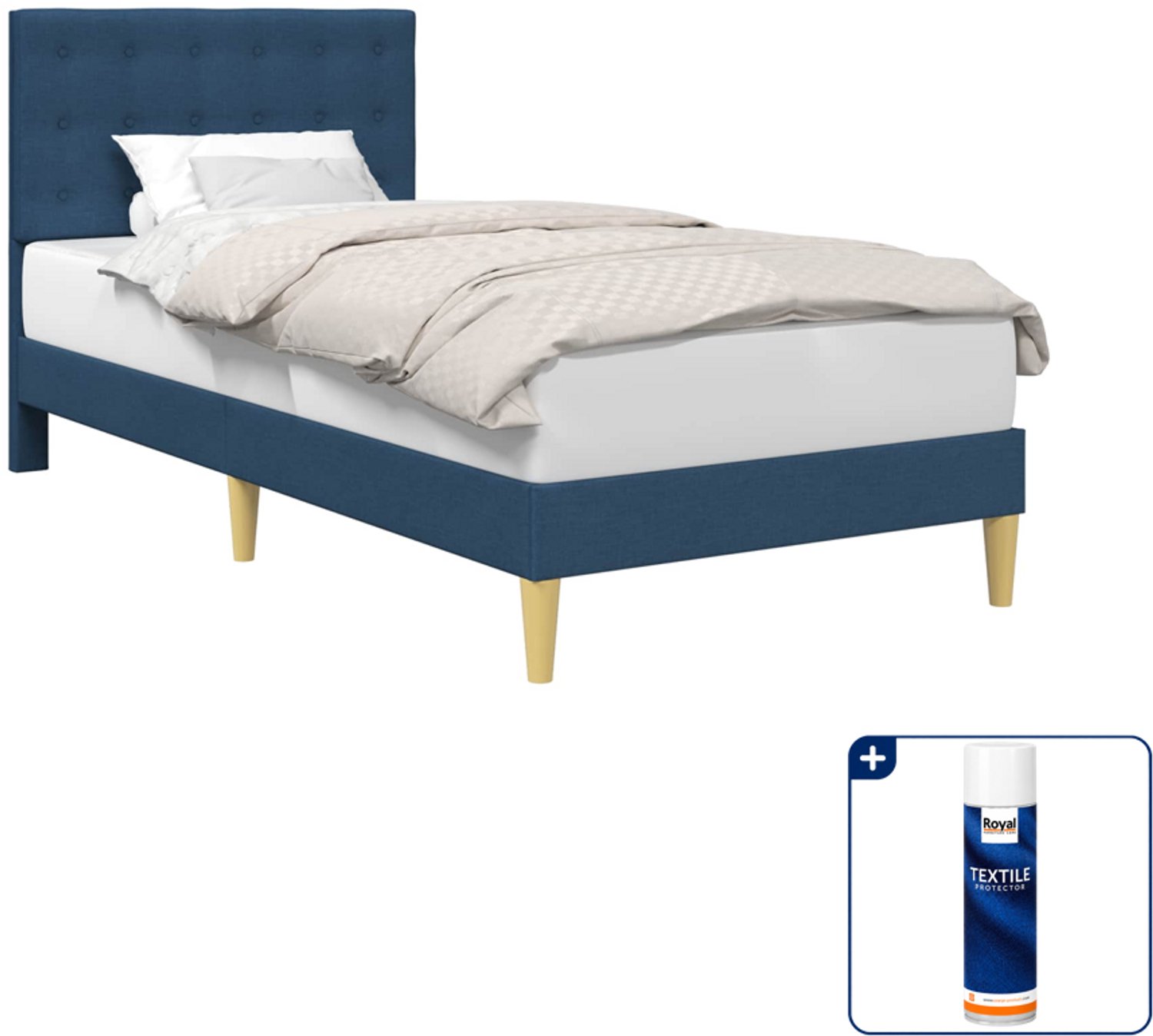vidaXL bedframe met hoofdeinde - 100 x 200 cm - stof - blauw - Inclusief textielbeschermer 500 ml