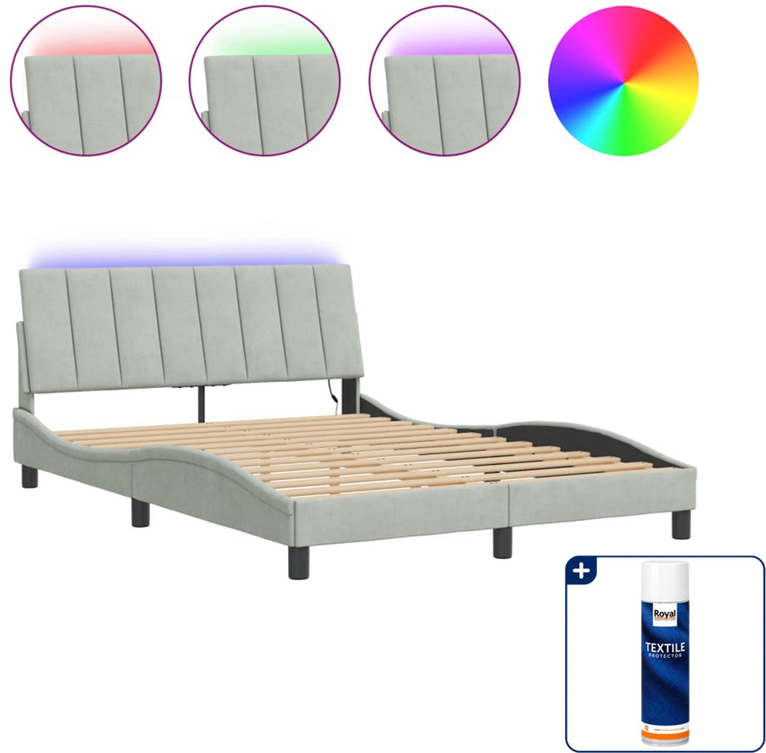 vidaXL bedframe Hanko - 140 x 190 cm - fluweel - lichtgrijs - Inclusief textielbeschermer 500 ml