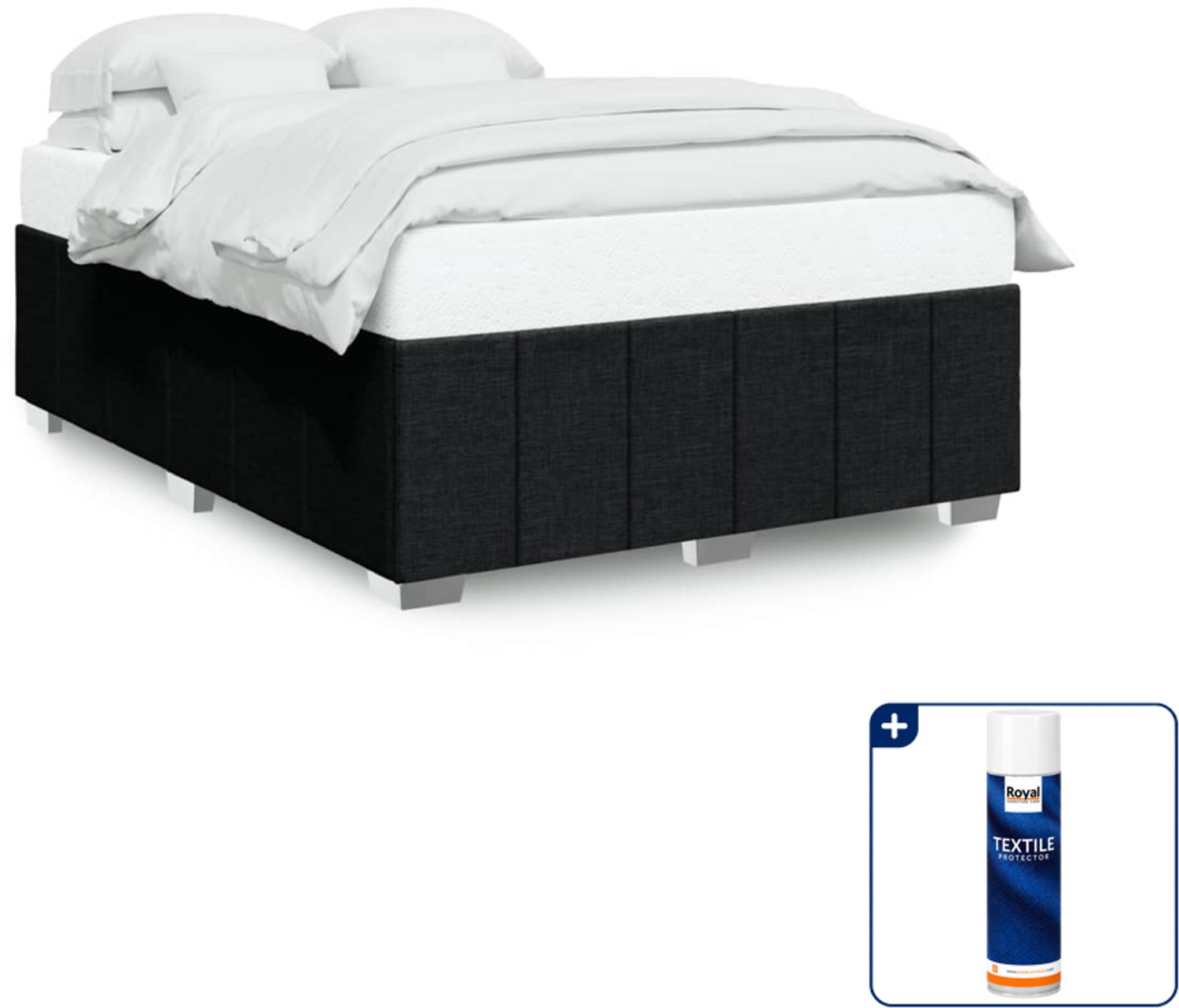 vidaXL bedframe - 140 x 190 cm - stof - zwart - Inclusief textielbeschermer 500 ml