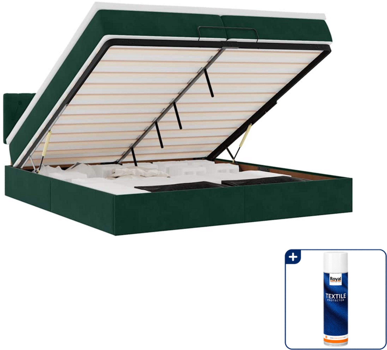 vidaXL Ottoman bed - Super kingsize - 200 x 200 cm - donkergroen - Inclusief textielbeschermer 500 ml Grijs