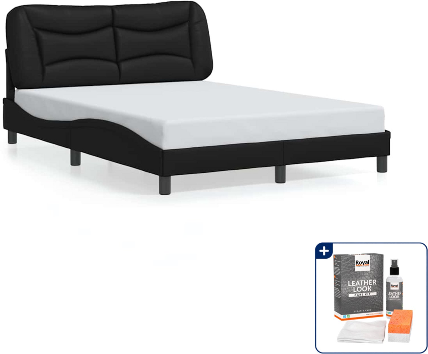 vidaXL Hvar bedframe - Small double 140x200 cm - zwart - Inclusief onderhoudsset voor kunstleer 150 ml Bruin