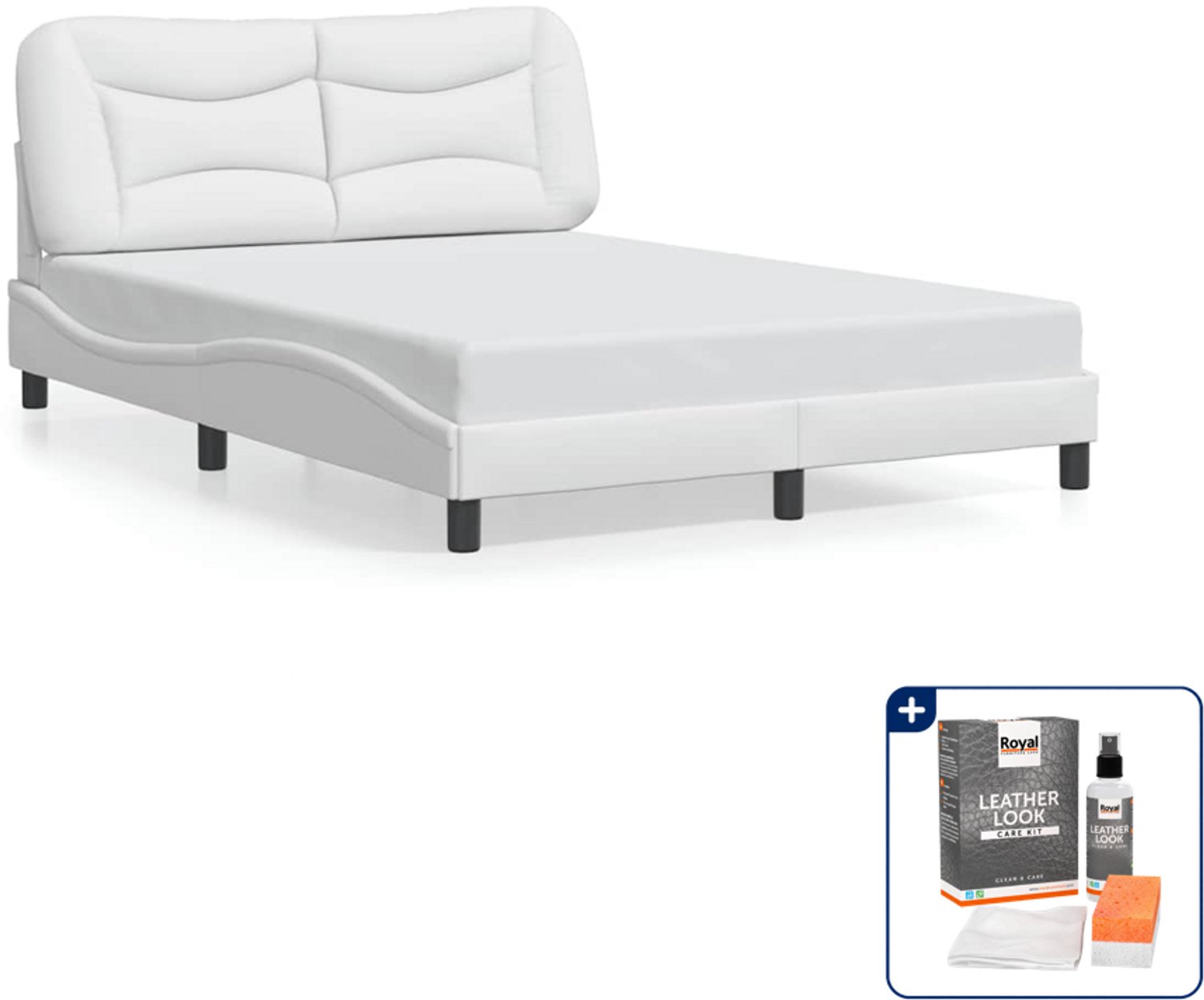 vidaXL bedframe Hvar - 120 x 200 cm - kunstleer - wit - Inclusief onderhoudsset voor kunstleer 150 ml Bruin