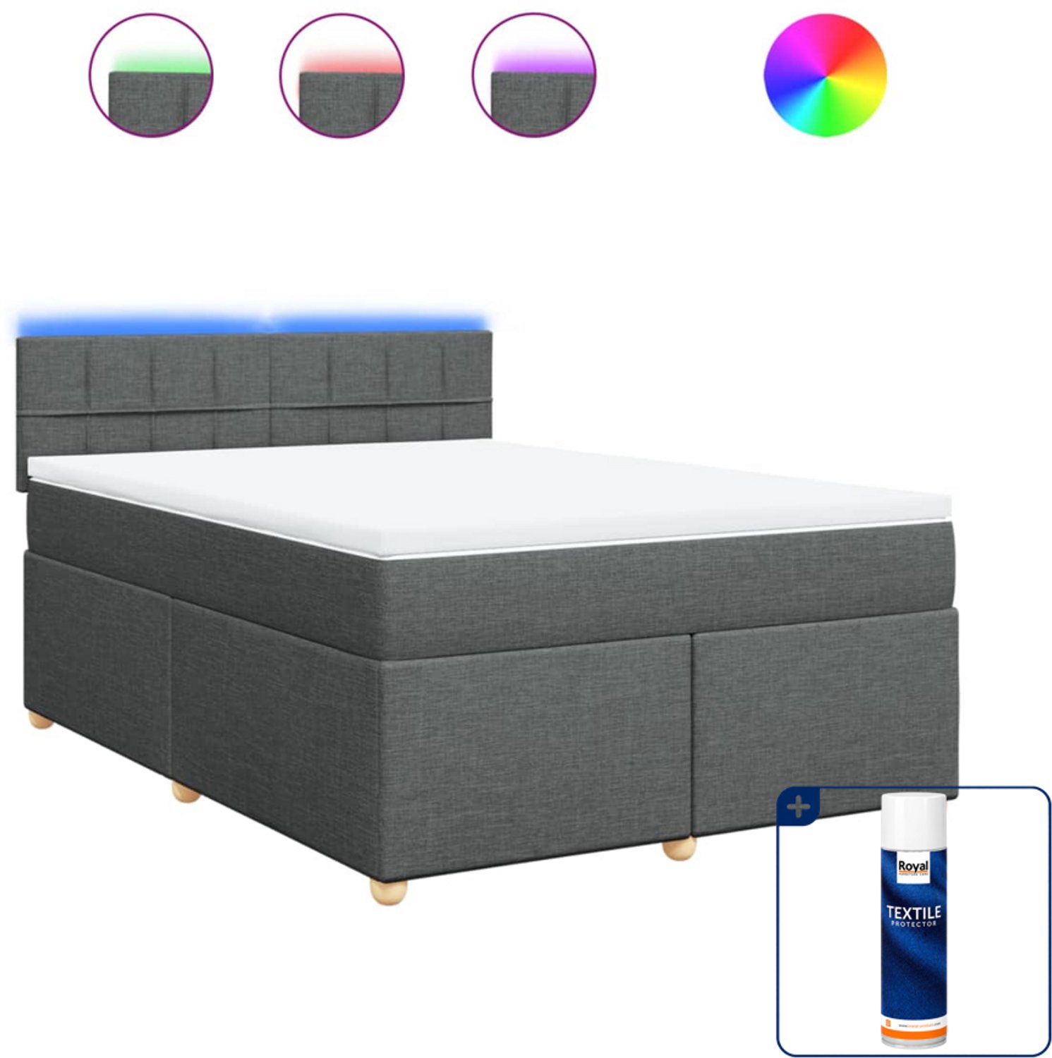 vidaXL boxspring met matras - Small double - 140 x 200 cm - donkergrijs - Inclusief textielbeschermer 500 ml