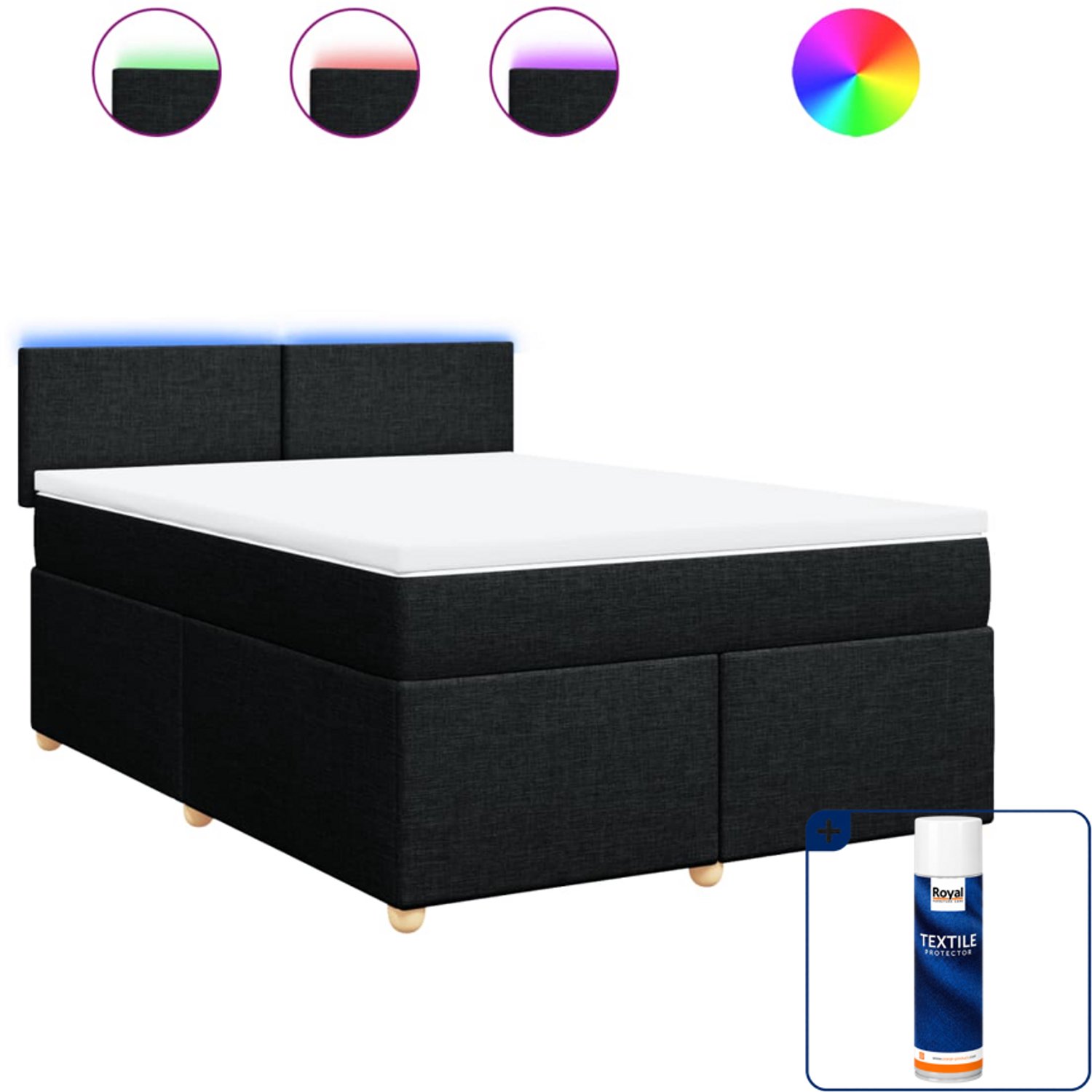vidaXL boxspring met matras - 140 x 190 cm - zwart - Inclusief textielbeschermer 500 ml