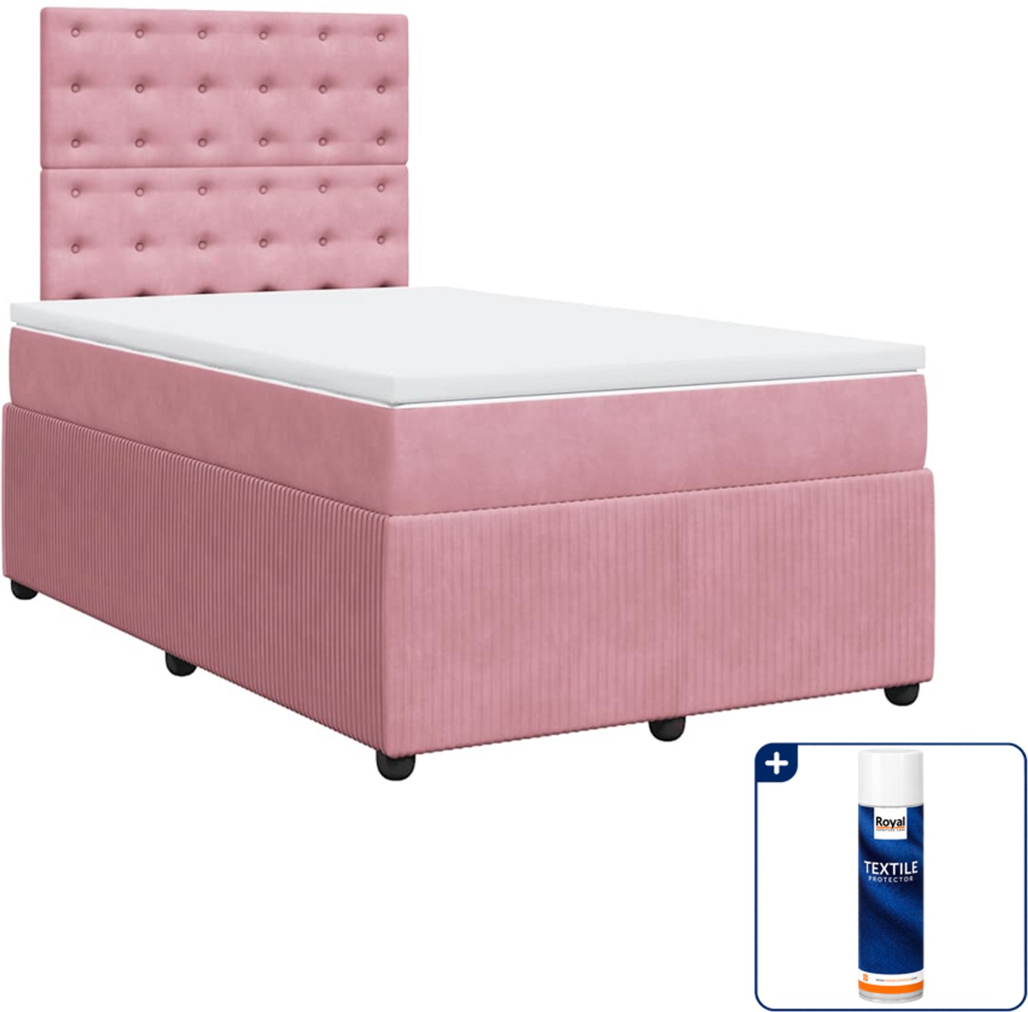 vidaXL boxspring met matras - 120 x 200 cm - fluweel - roze - Inclusief textielbeschermer 500 ml