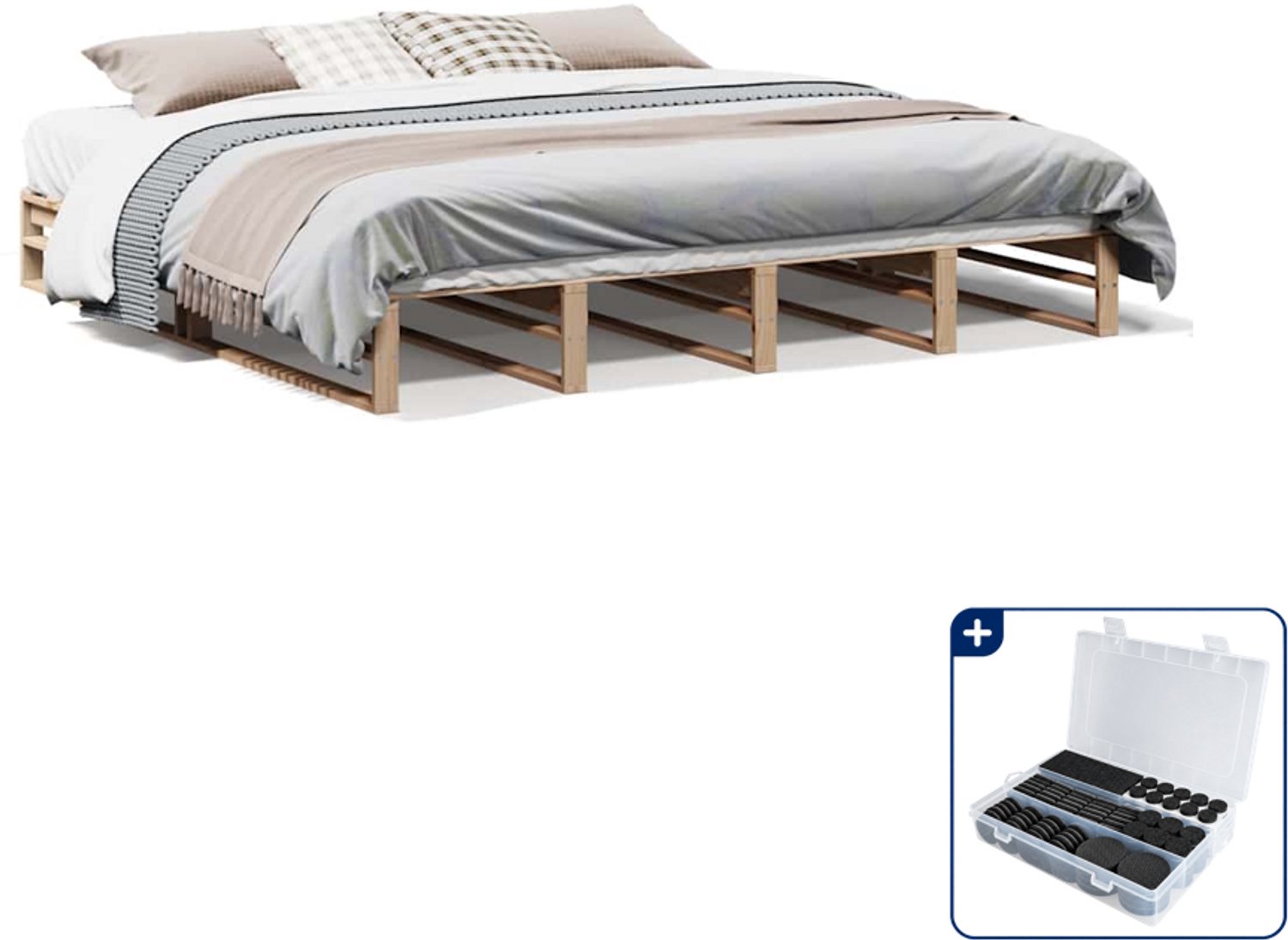 vidaXL Bedframe - 200 x 200 cm - massief grenenhout - Inclusief antikrasvilt 177-delig Wit