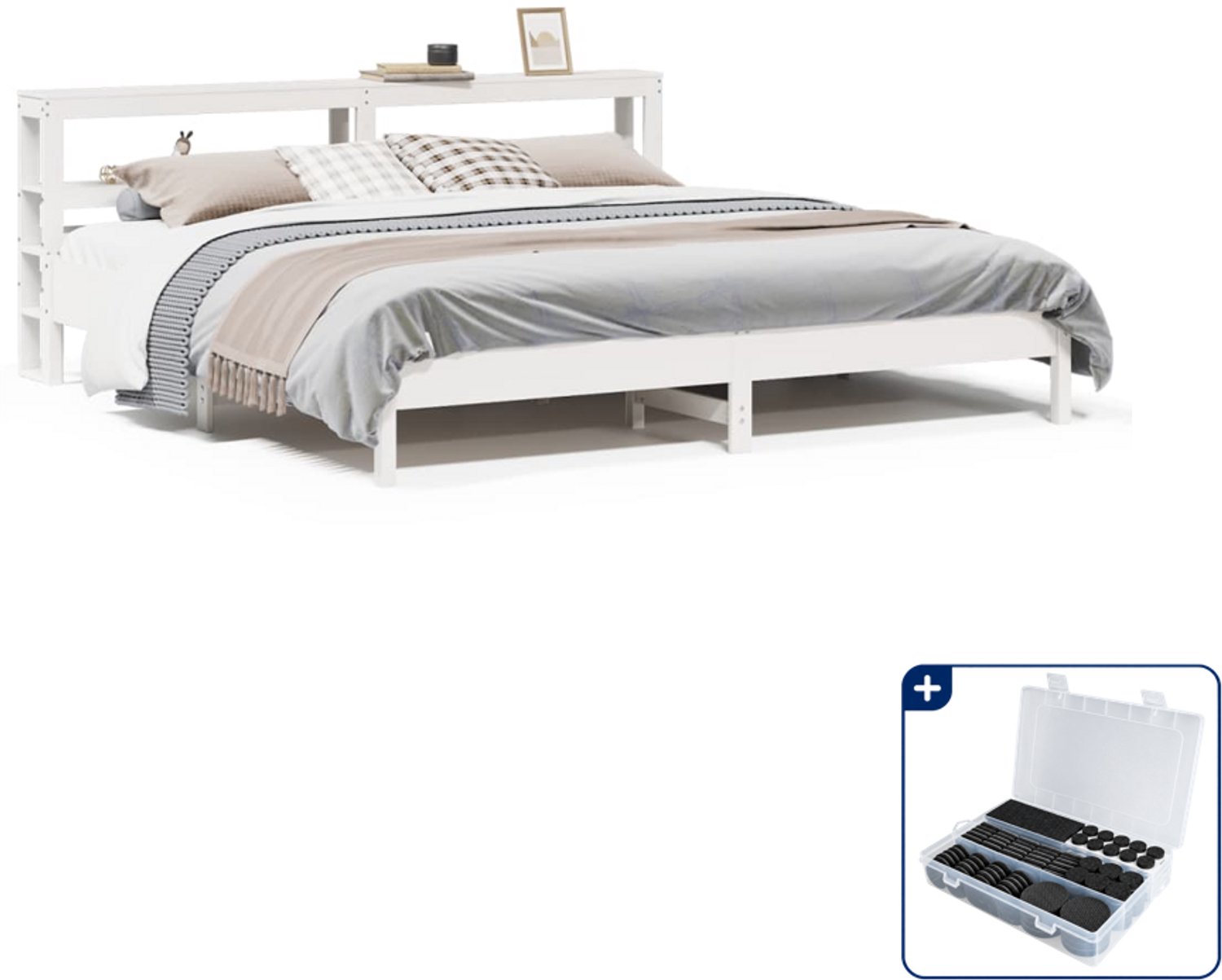 vidaXL bedframe - 200 x 200 cm - massief grenenhout - wit - Inclusief antikrasvilt 177-delig Bruin