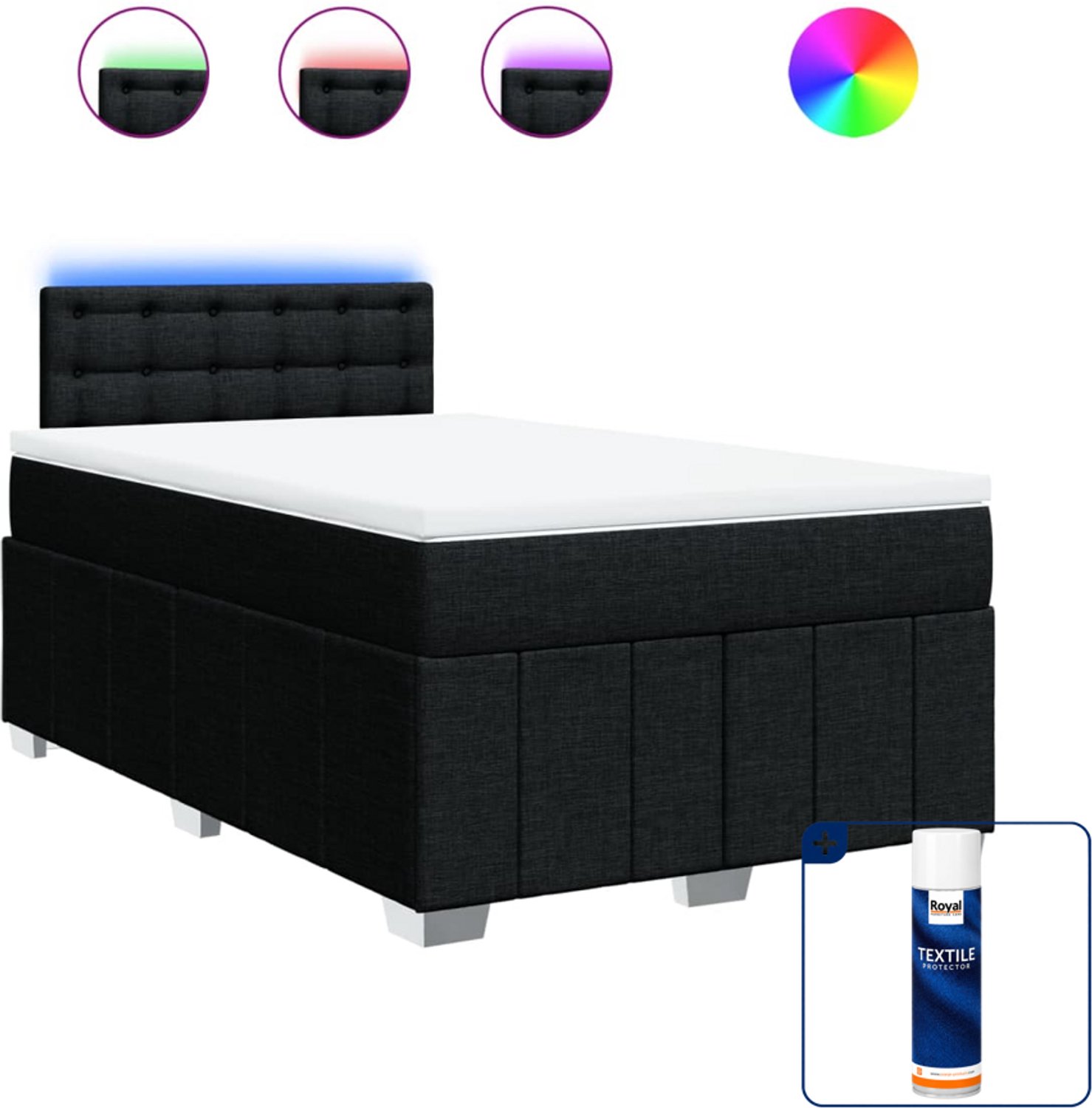 vidaXL boxspring met matras 120 x 190 cm - zwart - Inclusief textielbeschermer 500 ml