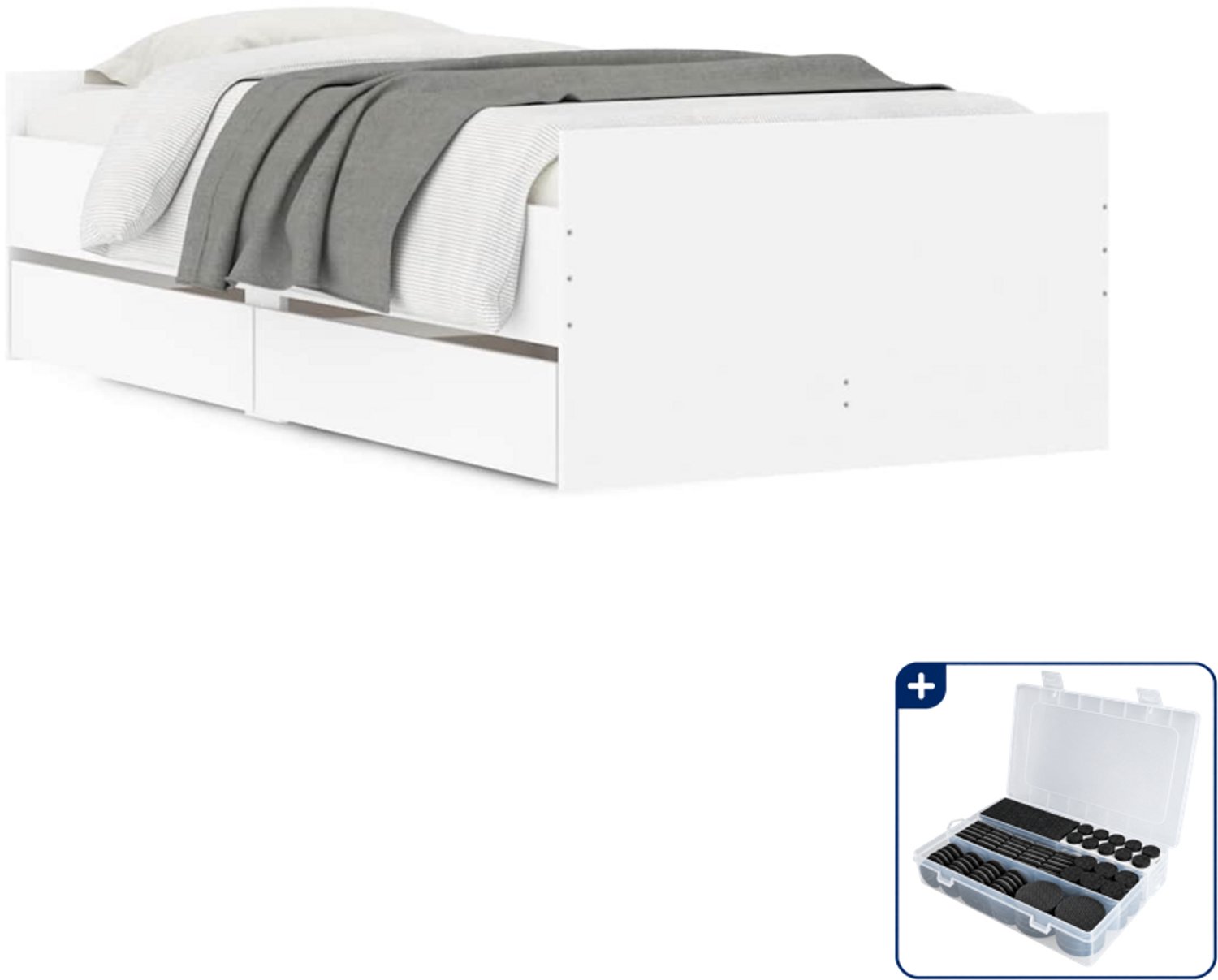 vidaXL bedframe met lades - 100 x 200 cm - bewerkt hout - wit - Inclusief antikrasvilt 177-delig Blauw