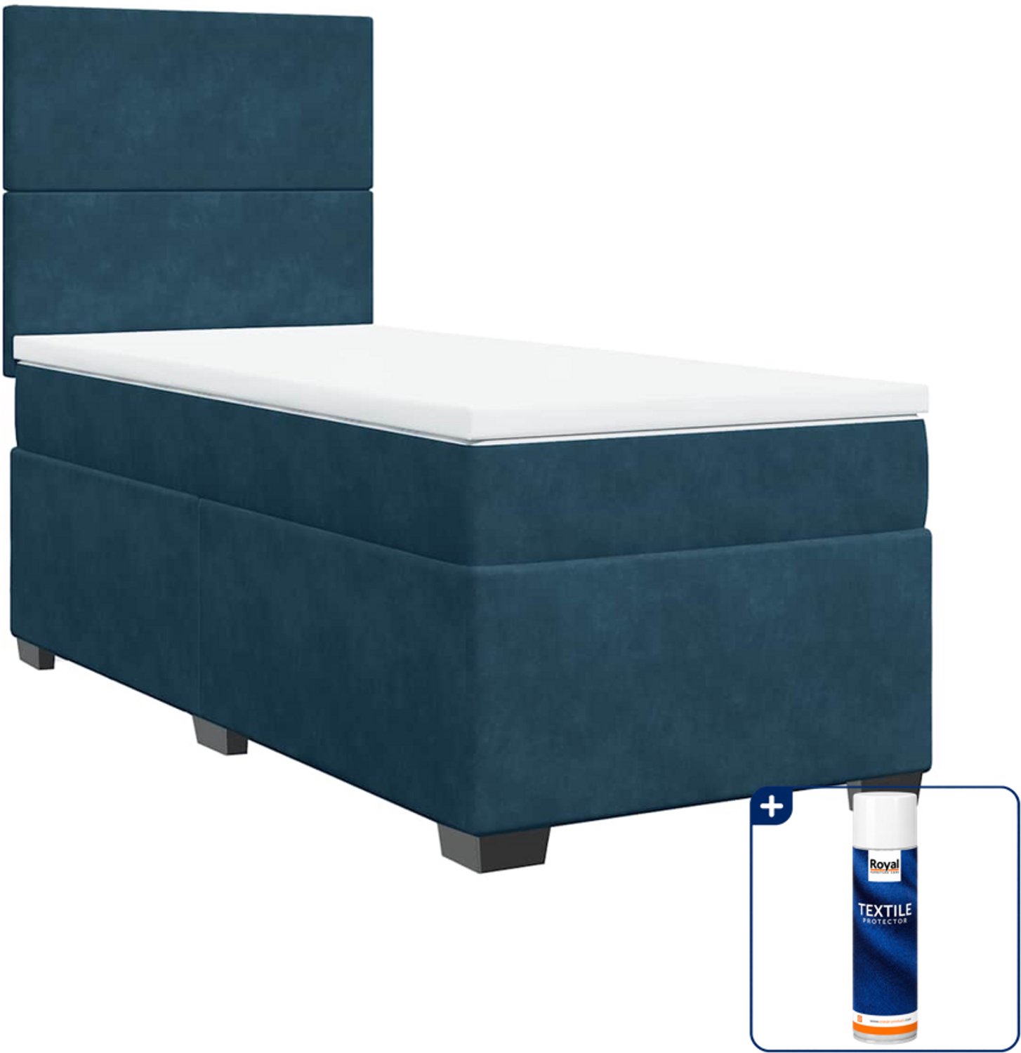 vidaXL boxspring met matras 90 x 200 cm - fluweel - donkerblauw - Inclusief textielbeschermer 500 ml