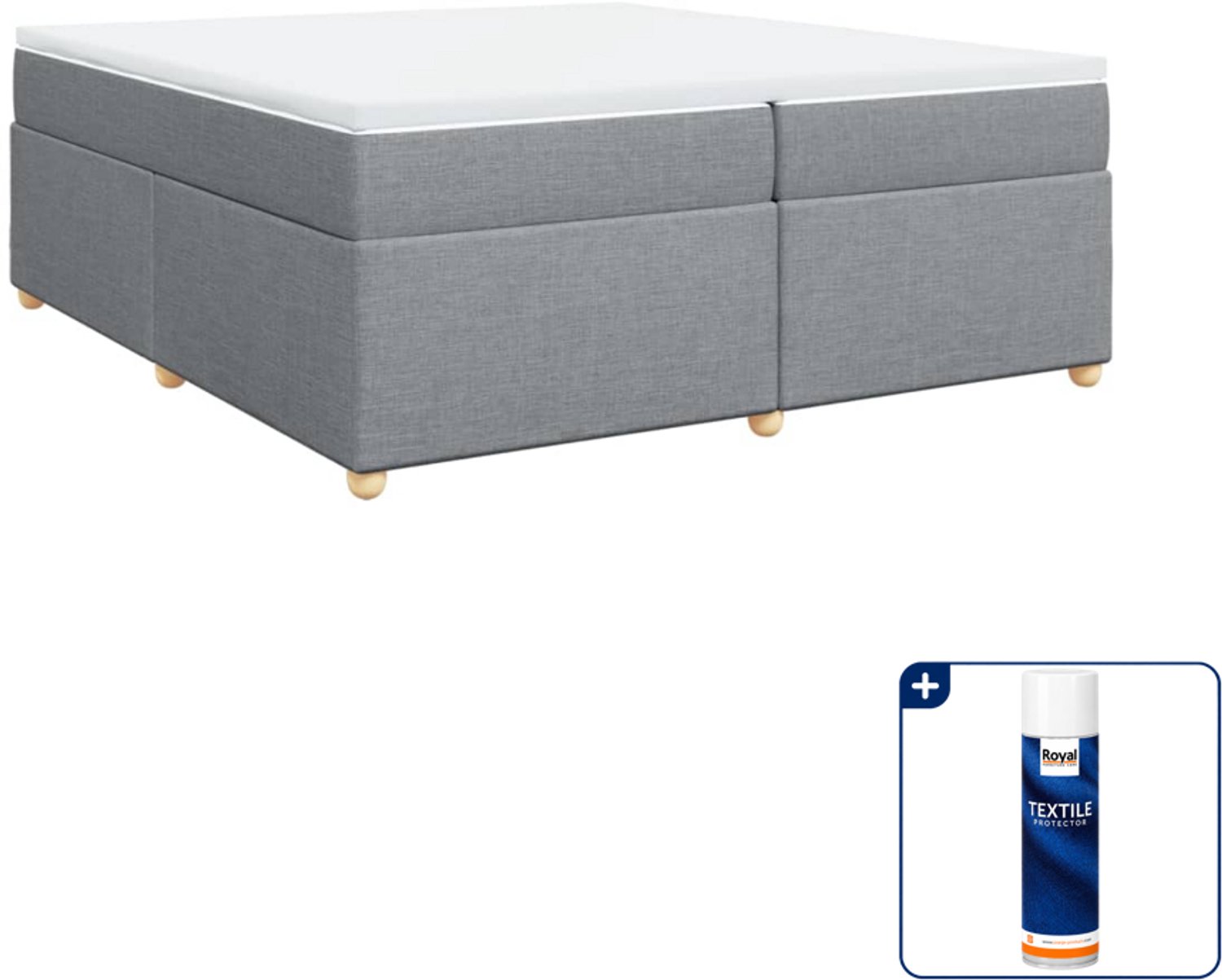 vidaXL boxspring met matras 200 x 200 cm - stof - lichtgrijs - Inclusief textielbeschermer 500 ml