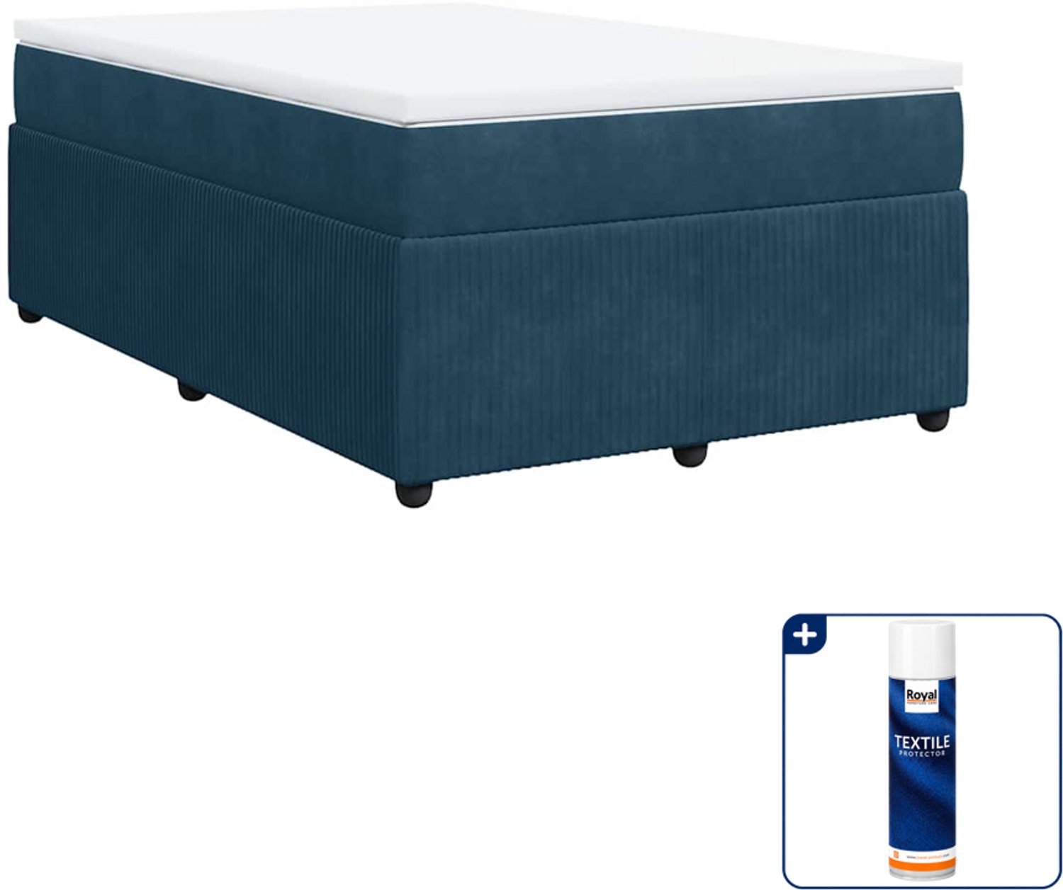 vidaXL boxspring met matras 120 x 190 cm - fluweel - donkerblauw - Inclusief textielbeschermer 500 ml