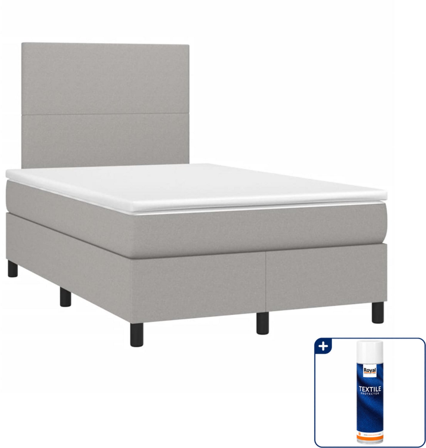 vidaXL boxspring met matras 120 x 190 cm - lichtgrijs - Inclusief textielbeschermer 500 ml