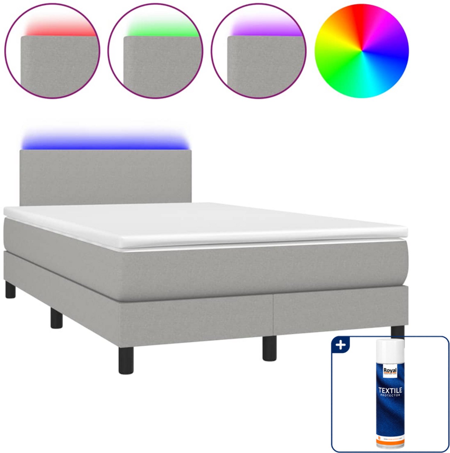 vidaXL boxspring met matras en led - 120 x 190 cm - lichtgrijs - Inclusief textielbeschermer 500 ml