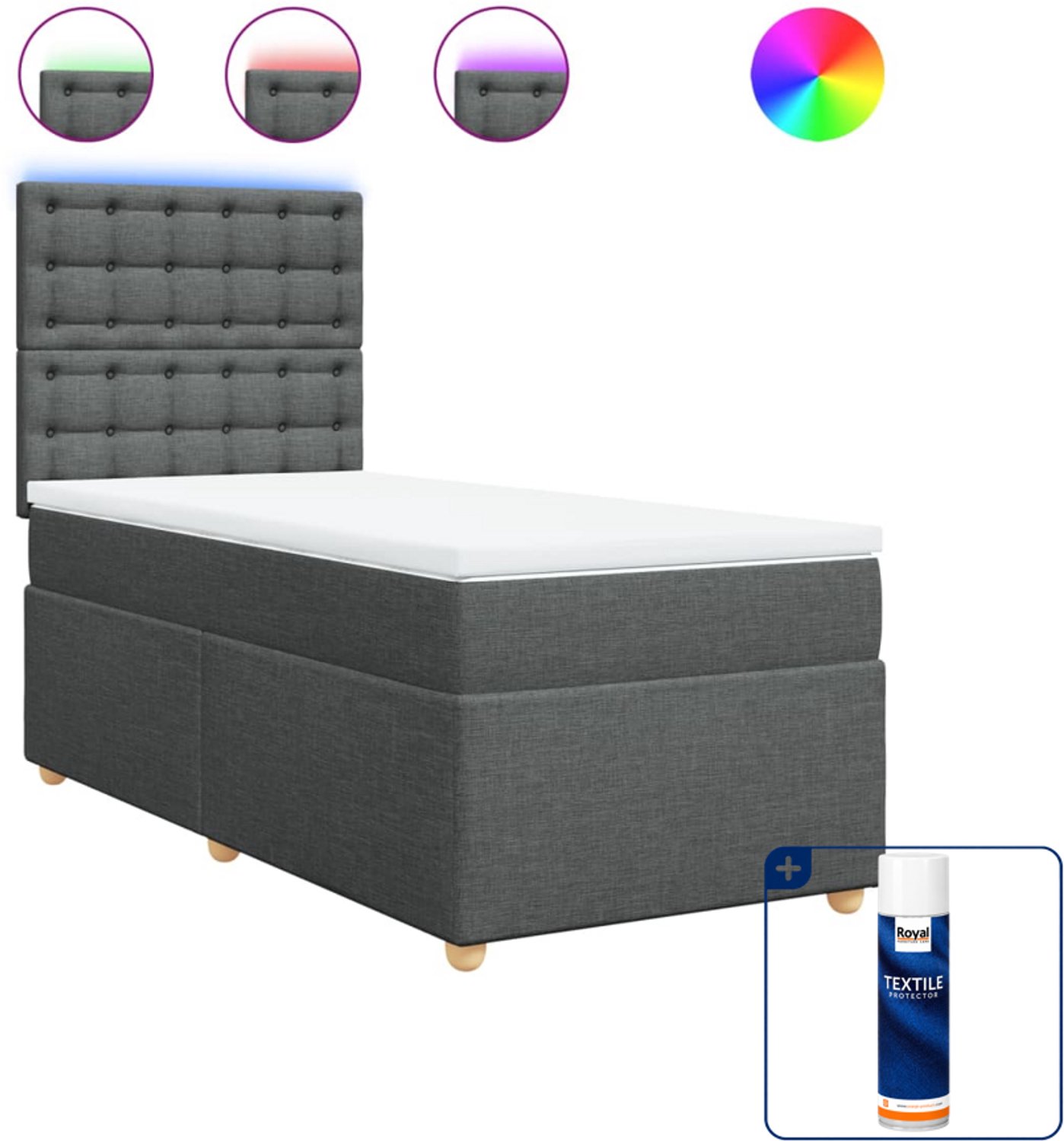 vidaXL Boxspring - 100 x 200 cm - stof - donkergrijs - Inclusief textielbeschermer 500 ml
