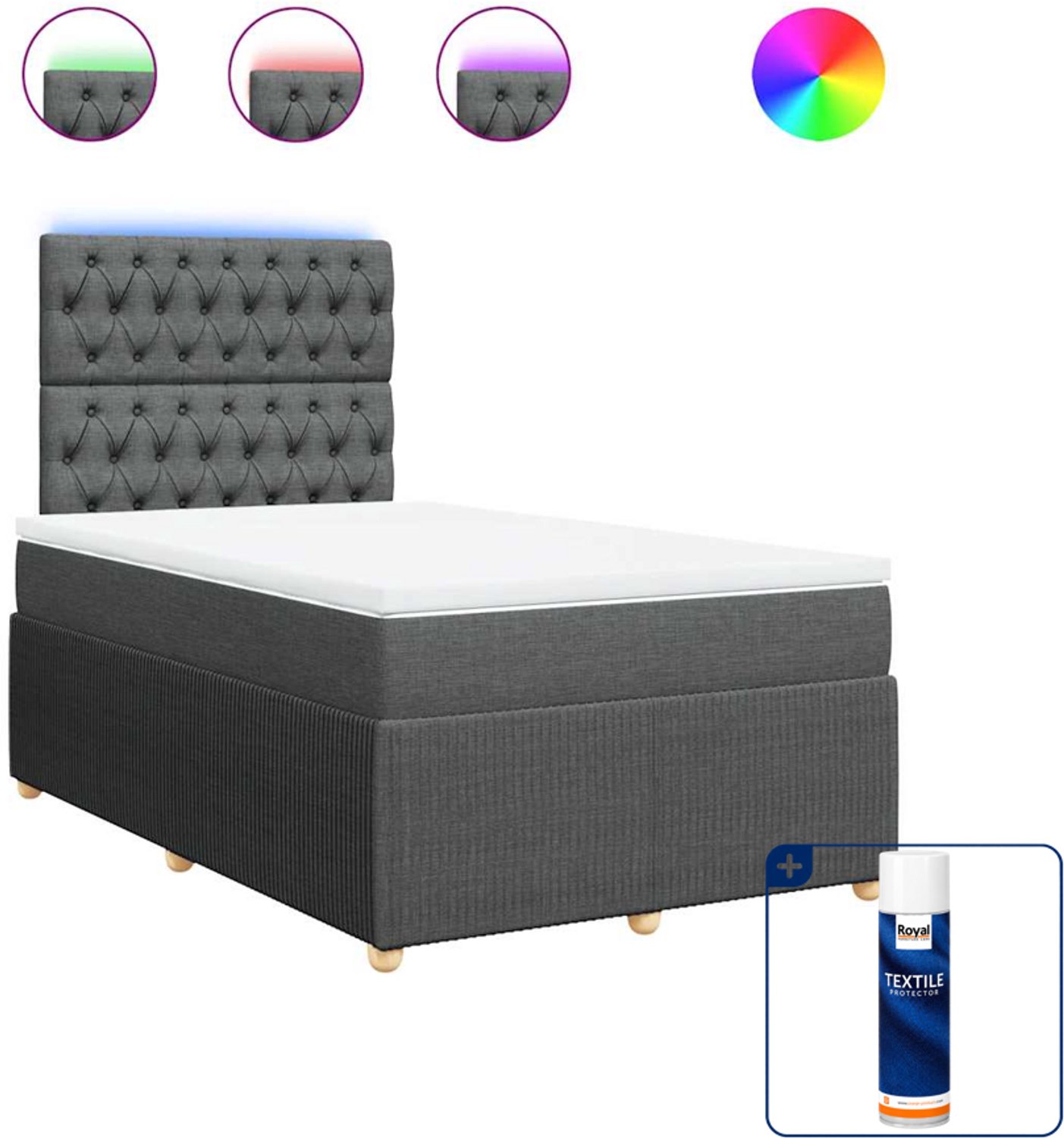 vidaXL boxspring met matras 120 x 190 cm - donkergrijs - Inclusief textielbeschermer 500 ml