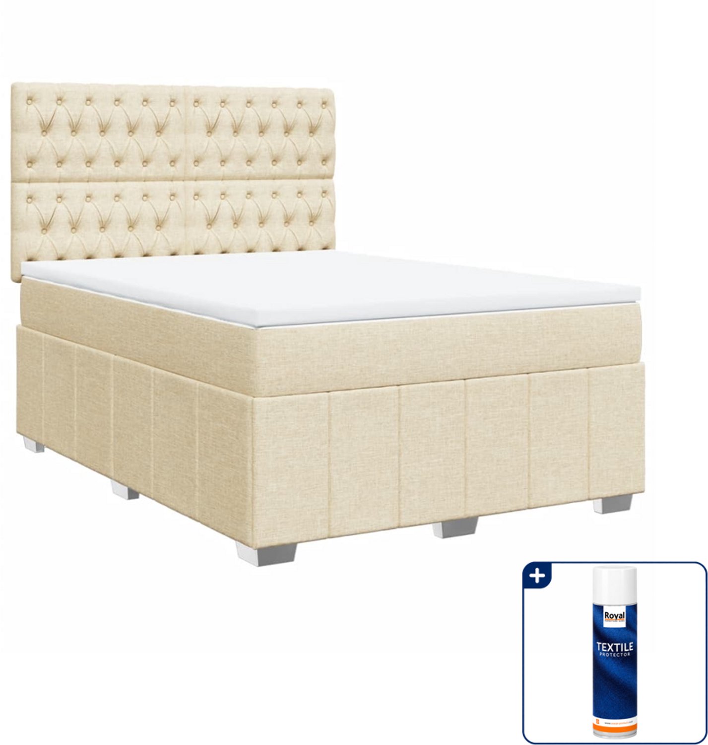 vidaXL Boxspring - 140 x 190 cm - stof - crèmekleurig - Inclusief textielbeschermer 500 ml