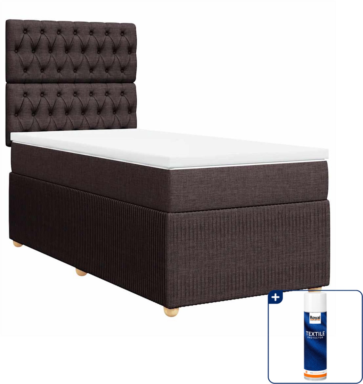 vidaXL boxspring met matras - 100 x 200 cm - stof - donkerbruin - Inclusief textielbeschermer 500 ml