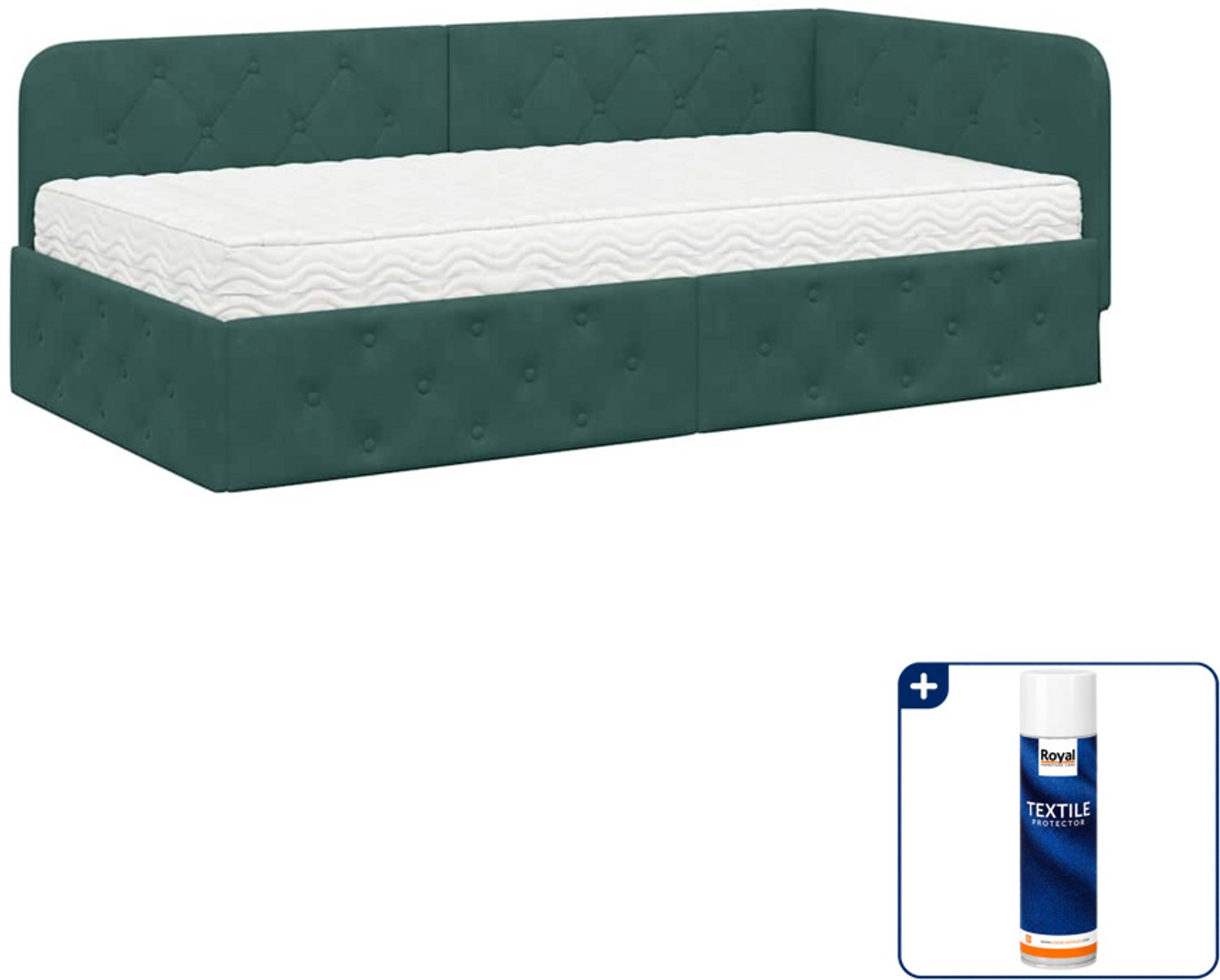 vidaXL hoekbedframe - 100 x 200 cm - fluweel - donkergroen - Inclusief textielbeschermer 500 ml Bruin