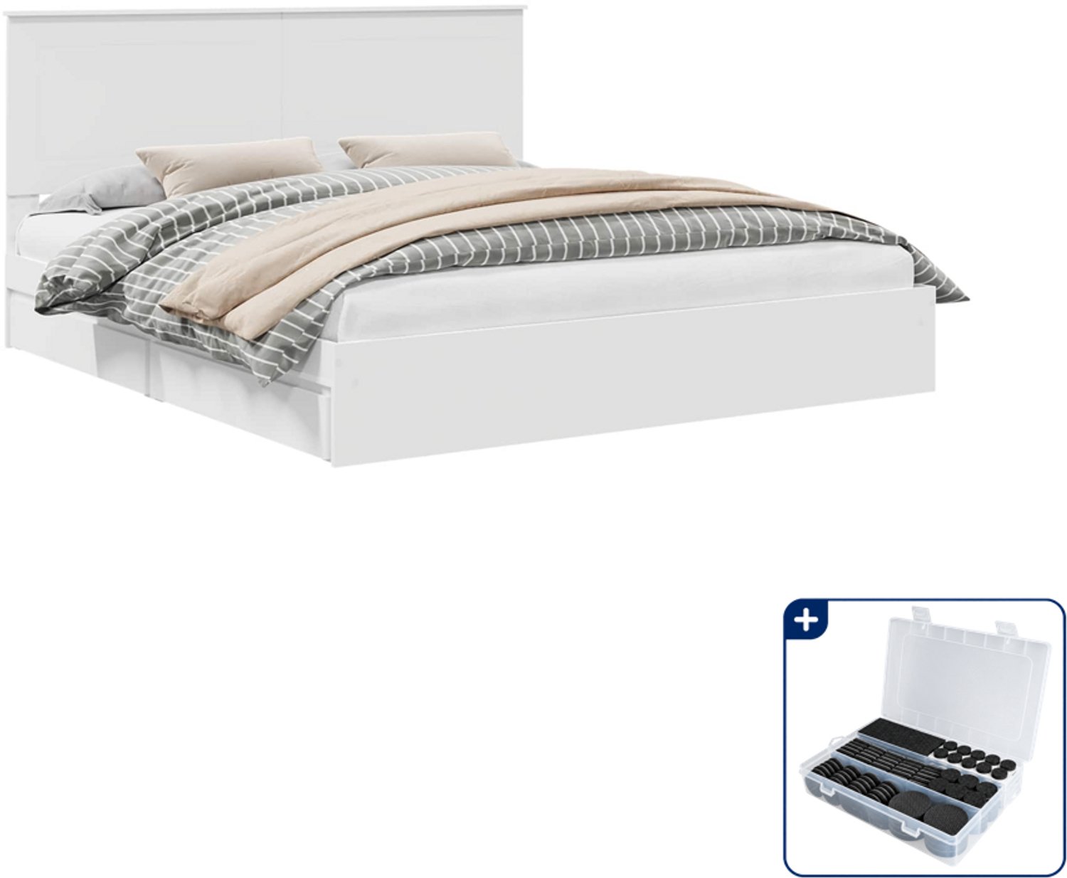 vidaXL bedframe - Kingsize - 180 x 200 cm - wit - Inclusief antikrasvilt 177-delig Zwart
