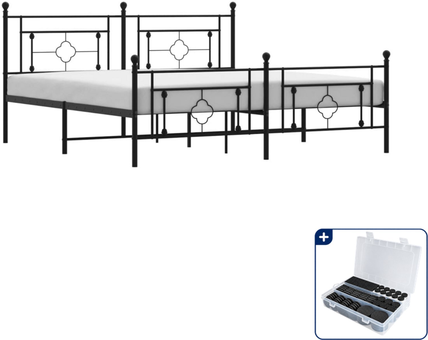 vidaXL bedframe - 183 x 213 cm - staal - zwart - Inclusief antikrasvilt 177-delig